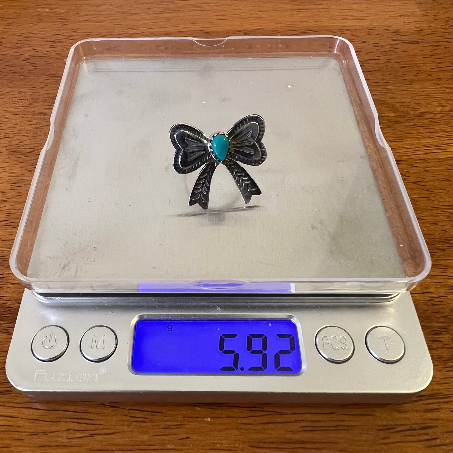 925 Sterling Silver Kingman Turquoise Bow Ring Size 8 Western Statement Ring