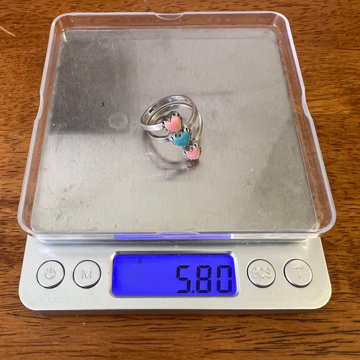 Sterling Silver Kingman Turquoise & Queen Conch Heart Wrap Ring