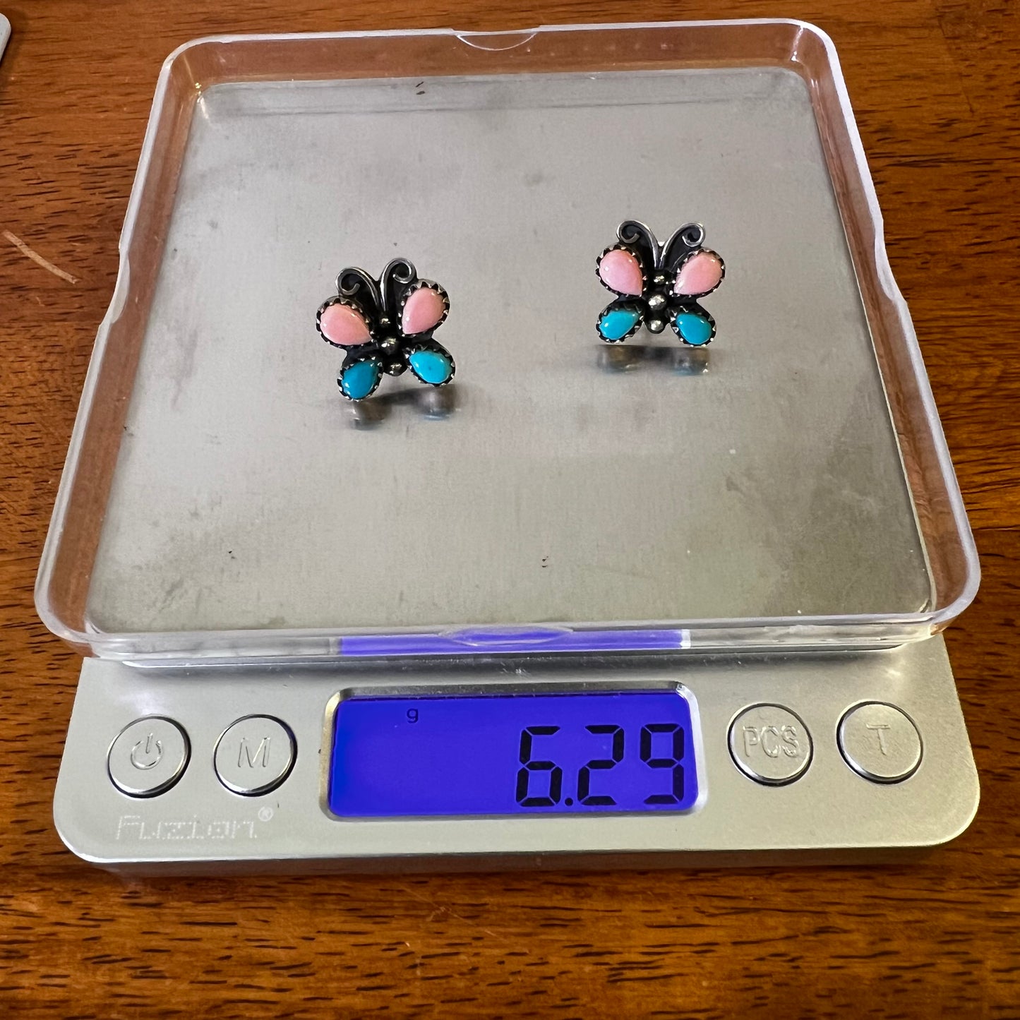 Sterling Silver Queen Conch & Kingman Turquoise Butterfly Stud Earrings