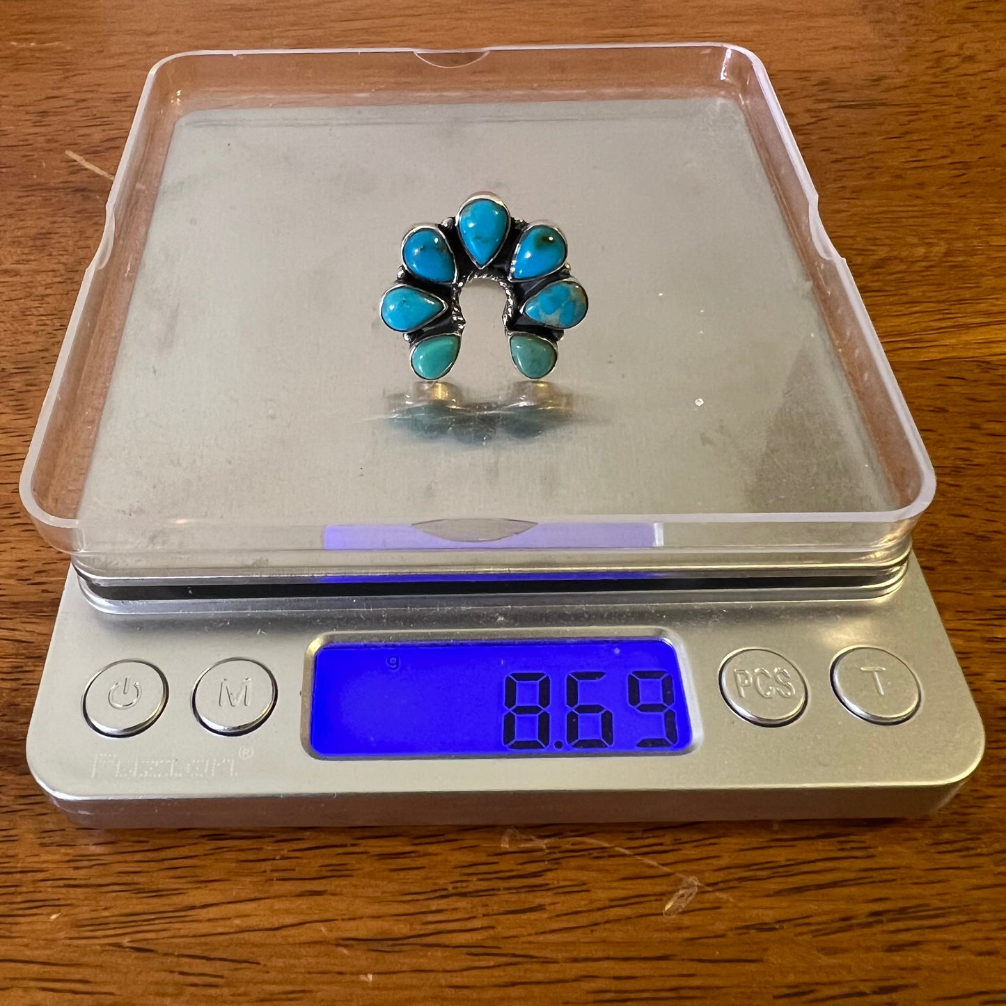 Kingman Turquoise Naja Cluster Ring – Sterling Silver Statement, Size 8
