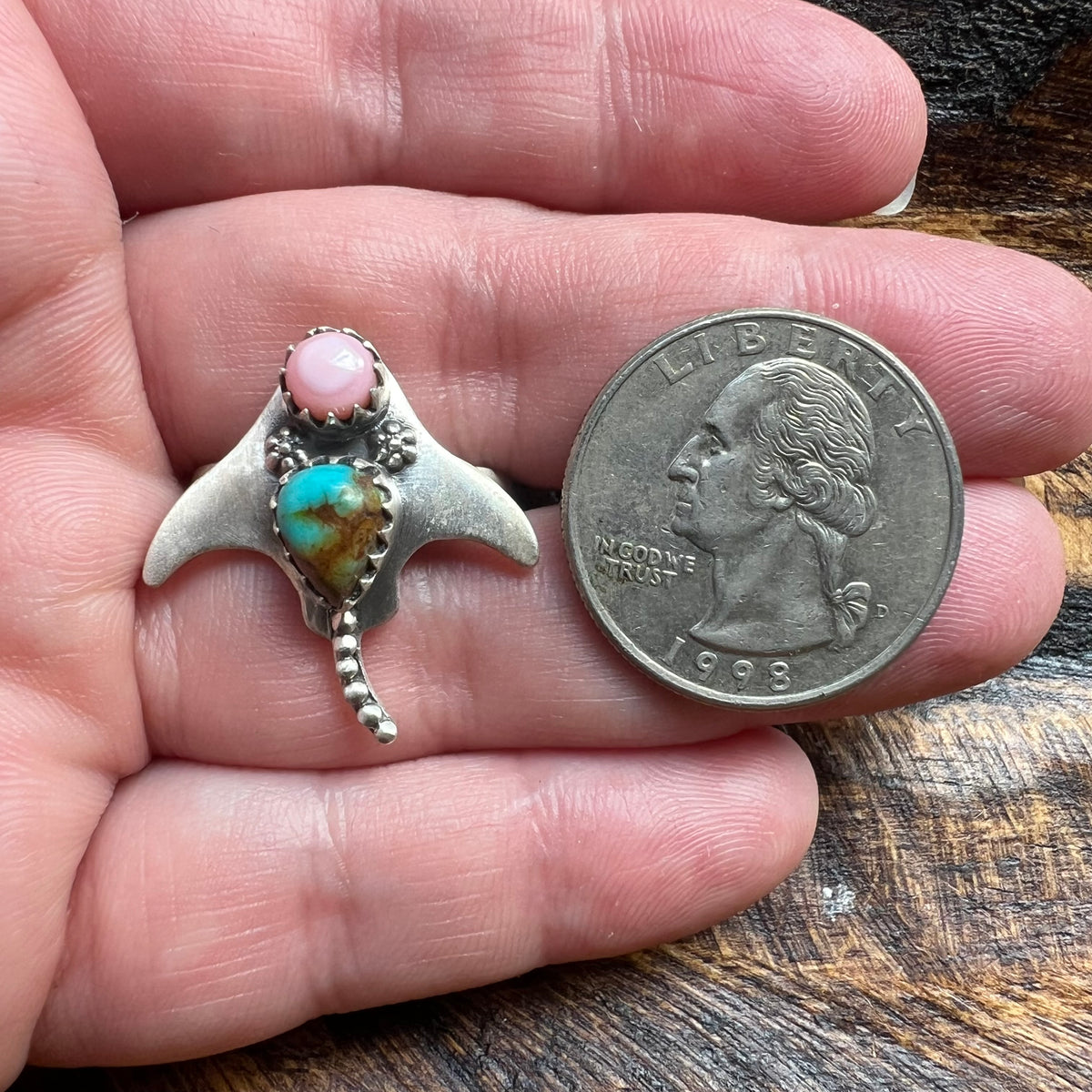 Sterling Silver Manta Ray Ring – Turquoise with Queen Conch or Spiny Oyster