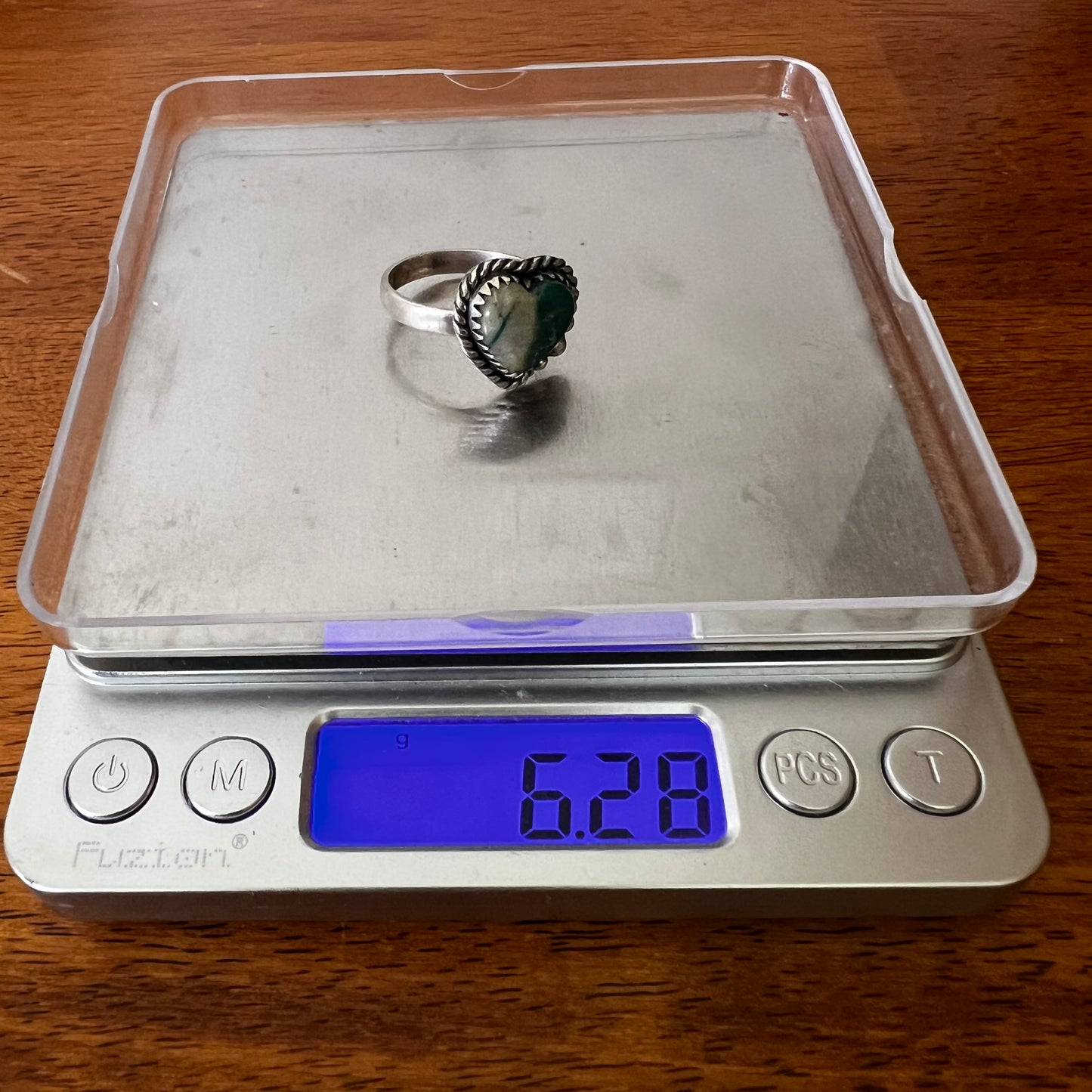 Sterling Silver Ribbon Turquoise Heart Ring Size 10 Adjustable