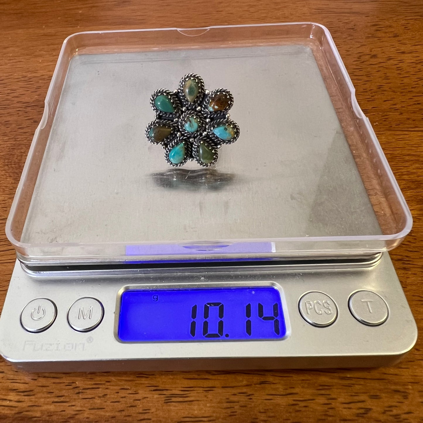 Kingman Turquoise Floral Cluster Ring in Sterling Silver