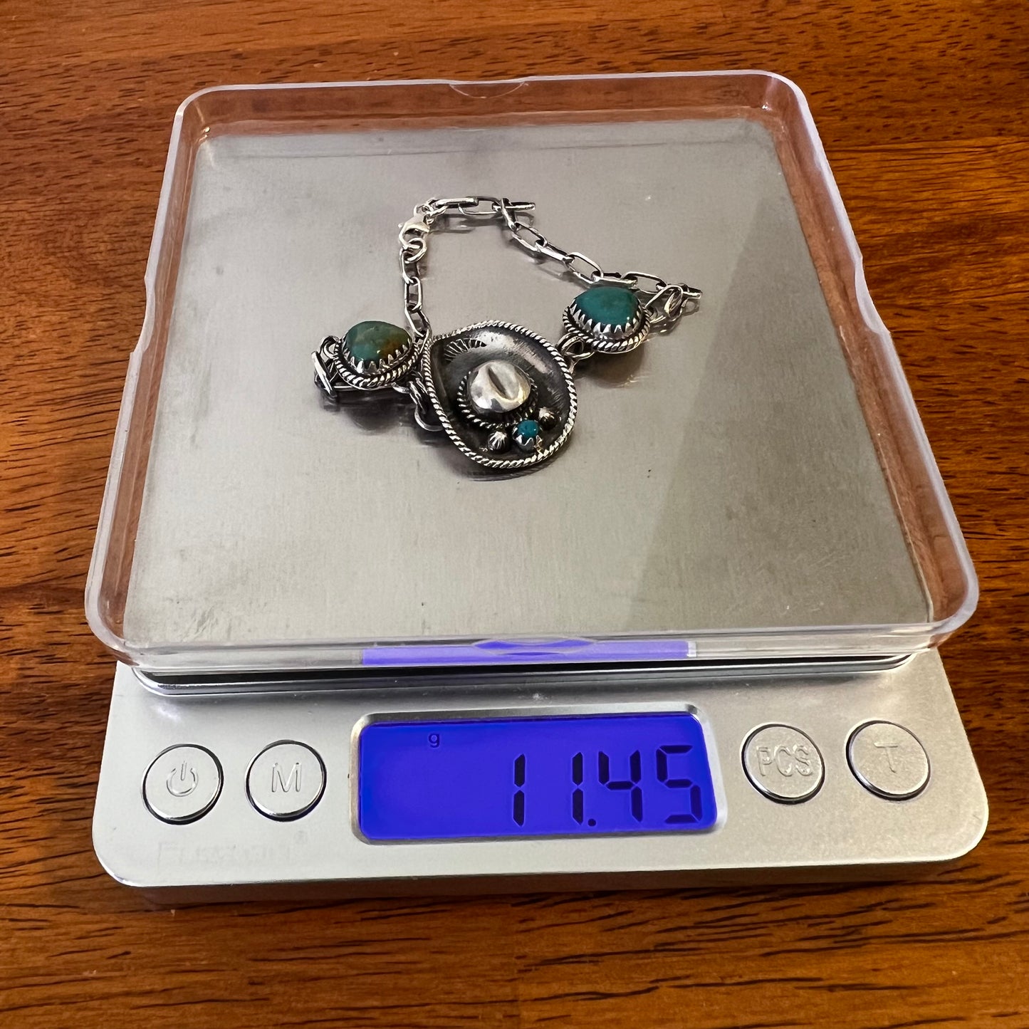 Turquoise Cowboy Hat Sterling Silver Bracelet – 7.5”