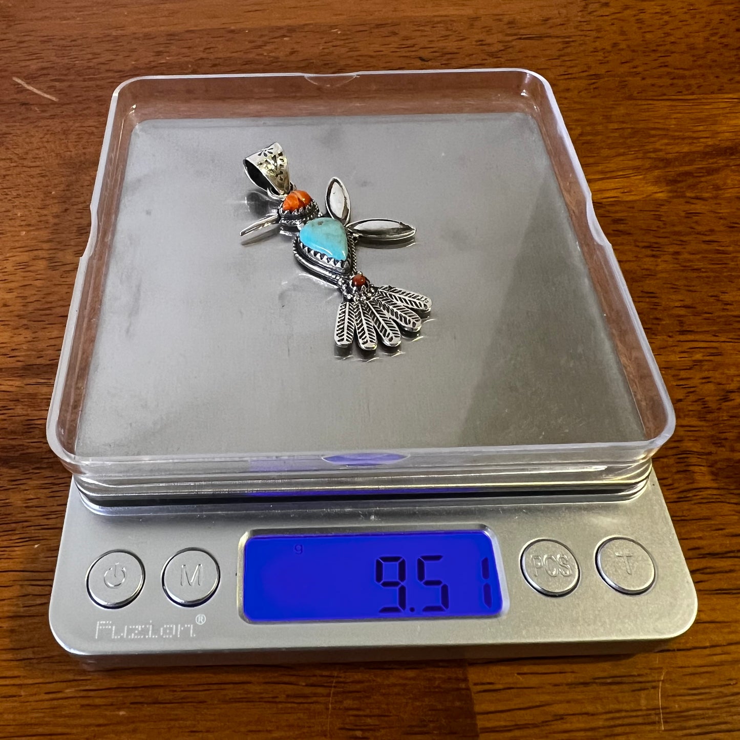 Kingman Turquoise Spiny Oyster Coral Hummingbird Pendant