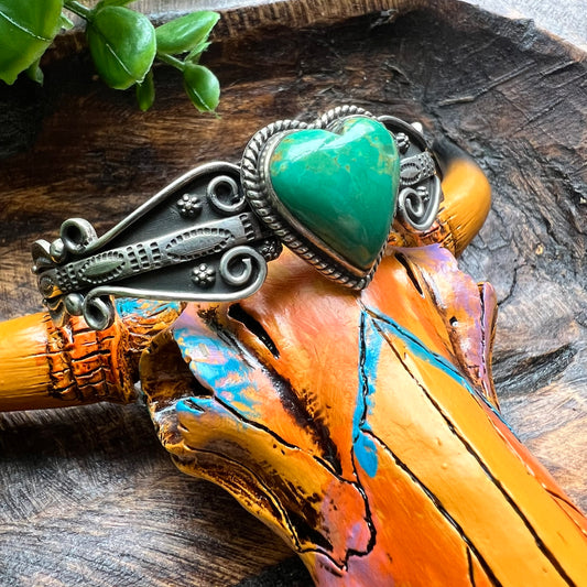 Kingman Turquoise Heart Cuff Bracelet