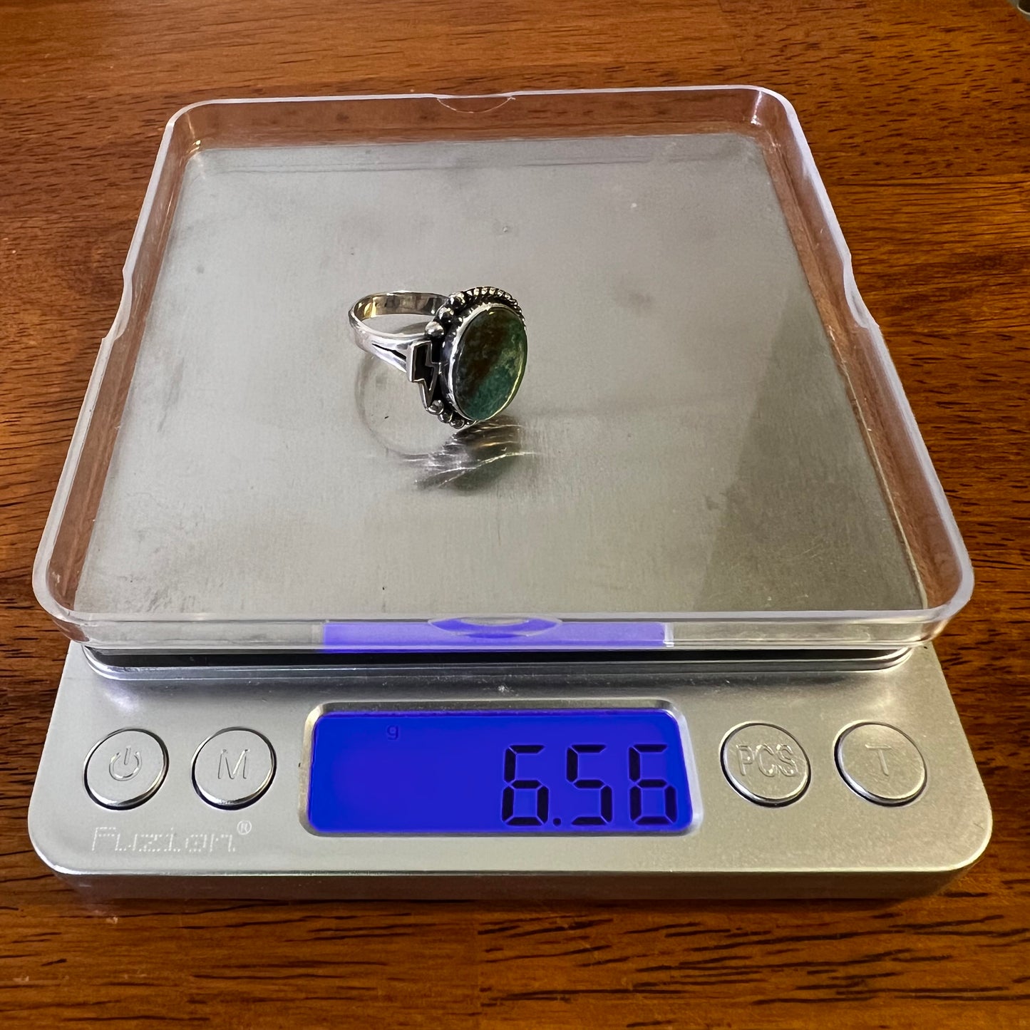 Kingman Turquoise Lightning Bolt Ring – Sterling Silver Size 10