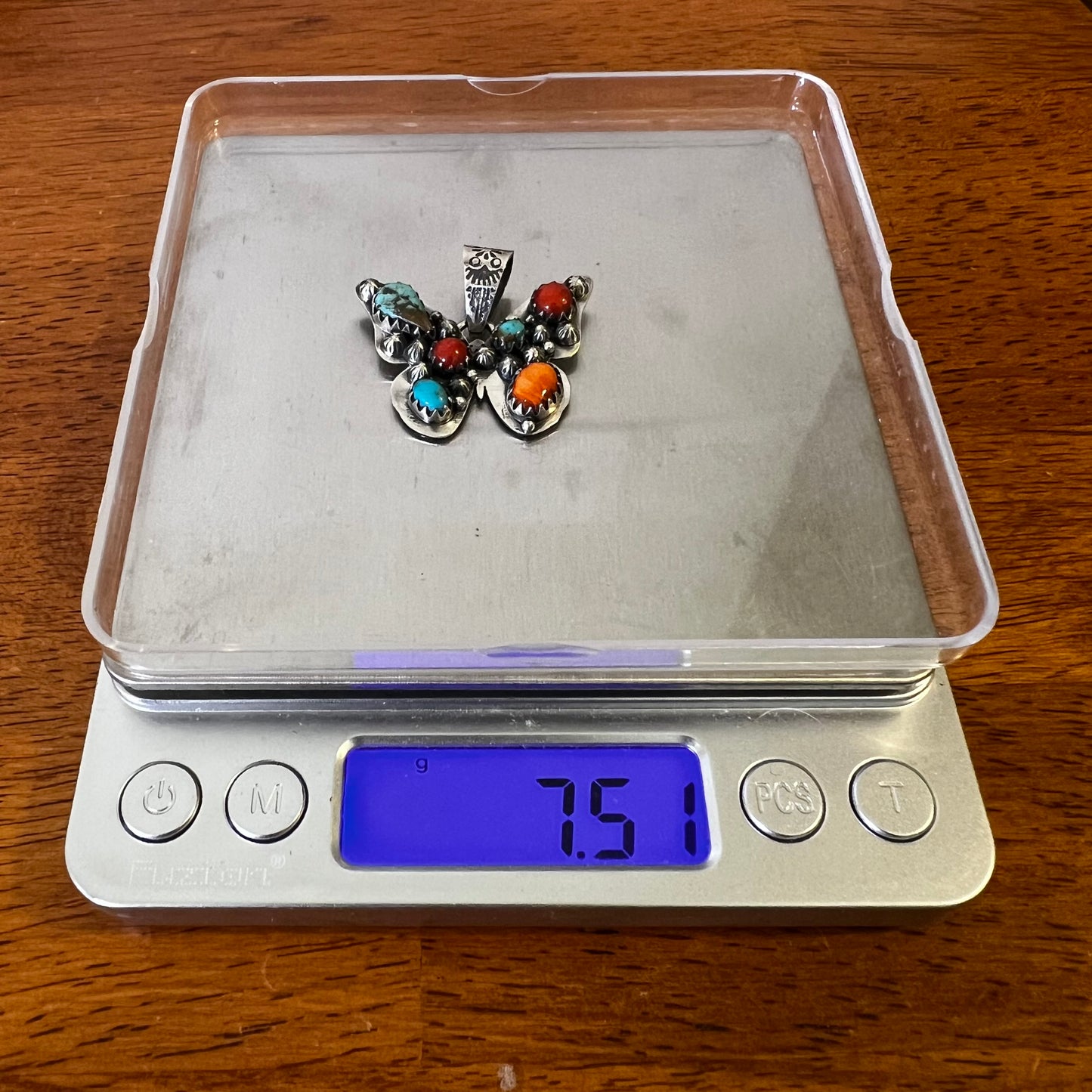 Sterling Silver Multi-Stone Butterfly Pendant – Kingman Turquoise, Italian Red Coral & Spiny Oyster