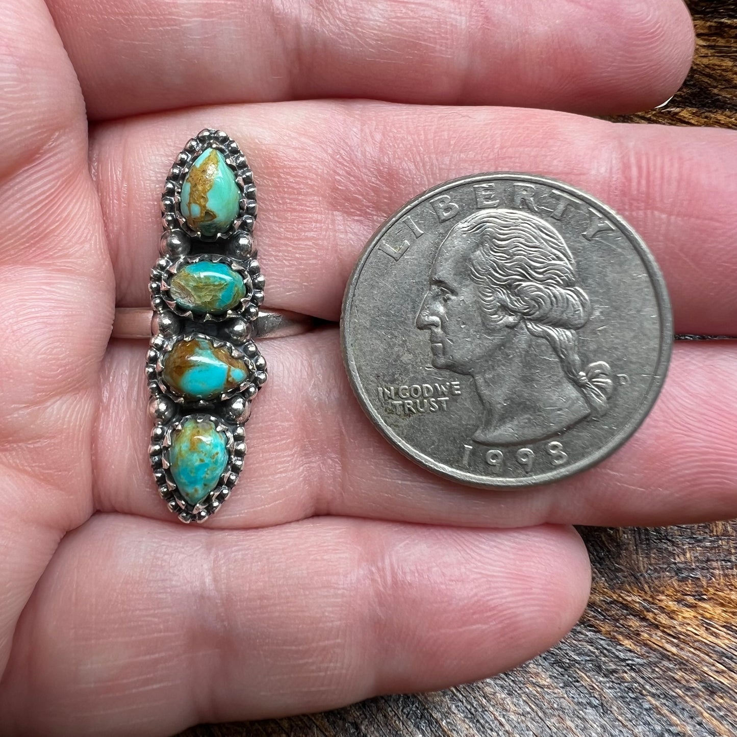 Sterling Silver Kingman Turquoise Dainty Crawler Ring Adjustable Size 8