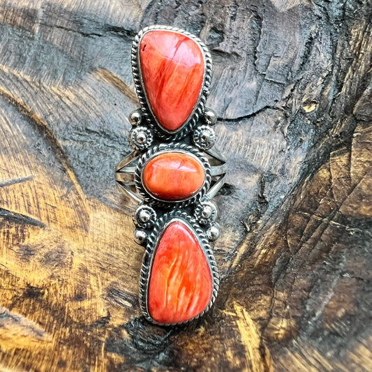 Triple Spiny Oyster Sterling Silver Statement Ring — Bold Southwestern Design