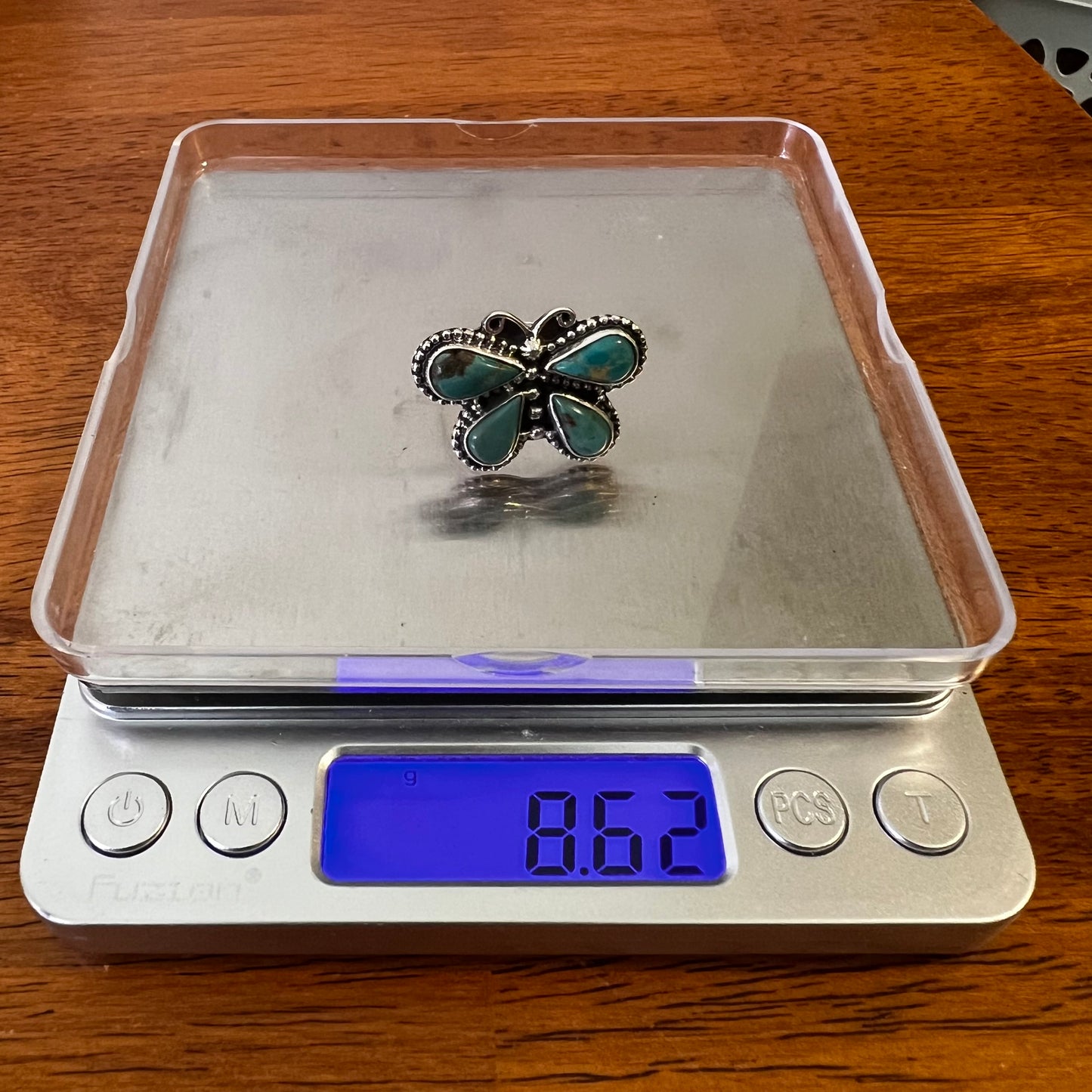 Kingman Turquoise Butterfly Sterling Silver Ring – Size 9