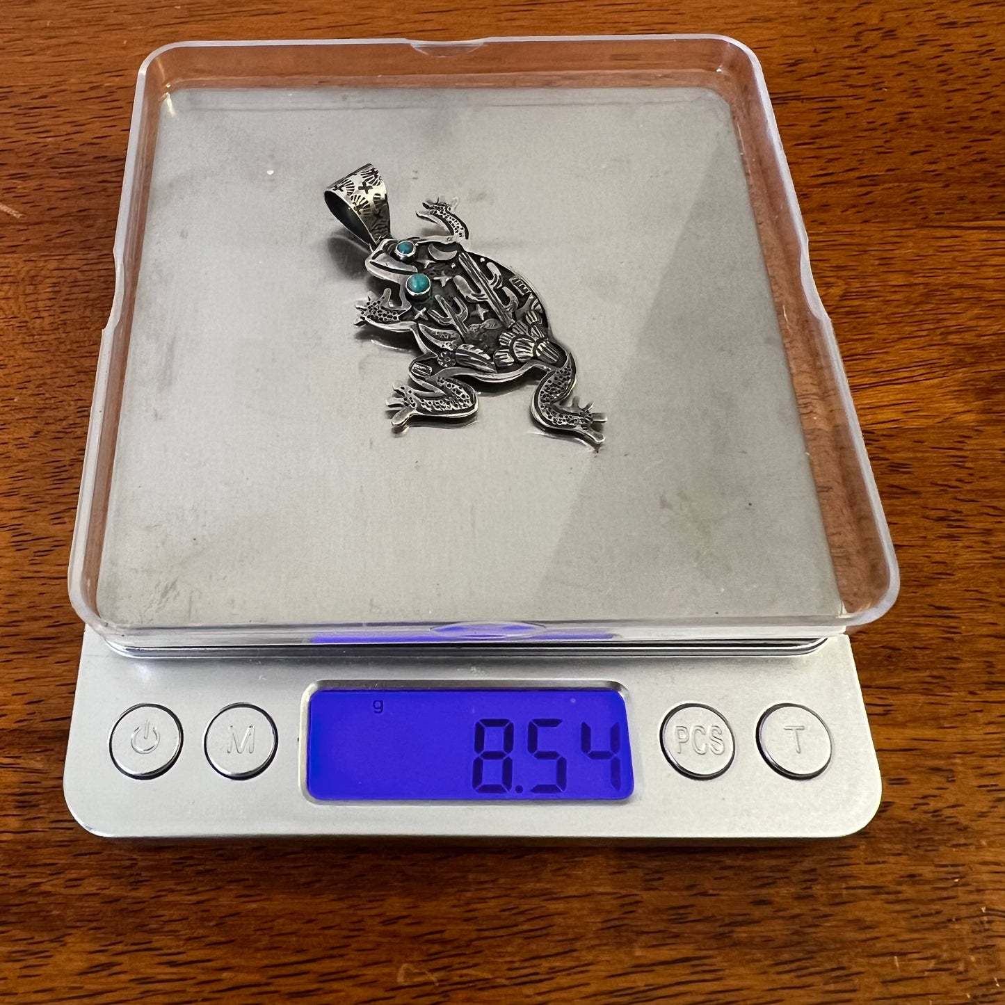 Storyteller Frog Pendant in Sterling Silver with Kingman Turquoise