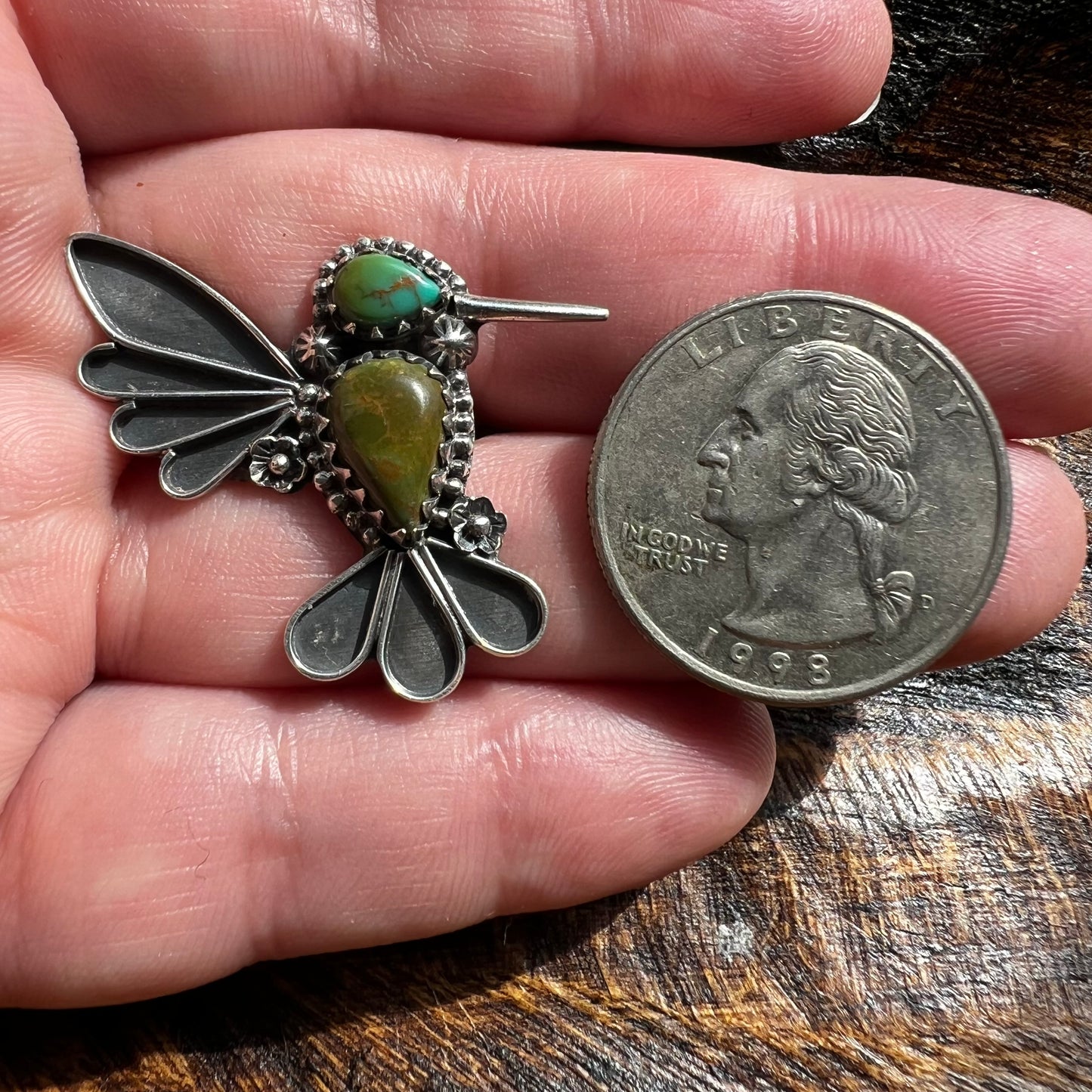 Sterling Silver Kingman Turquoise Hummingbird Ring Size 8
