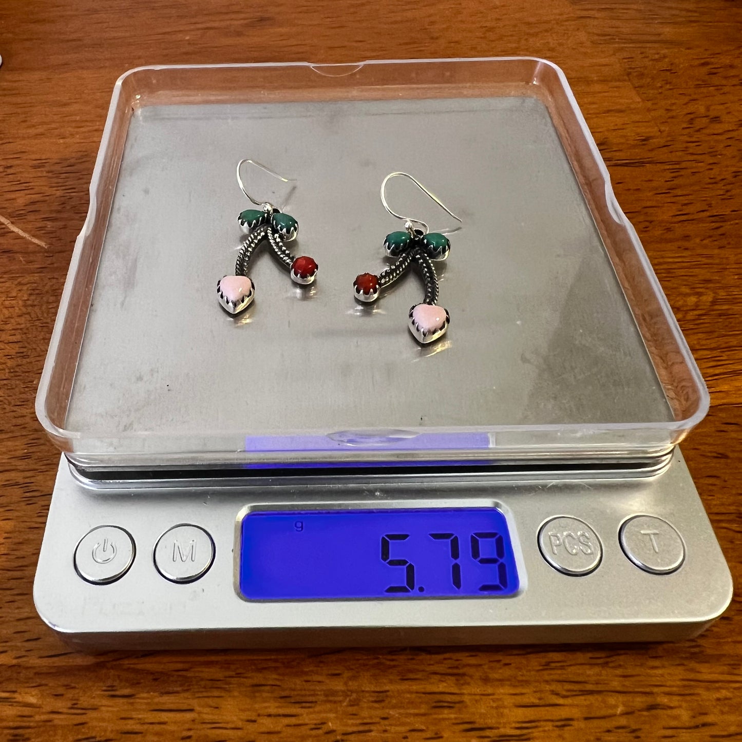 Kingman Turquoise, Queen Conch & Italian Coral Cherry Earrings