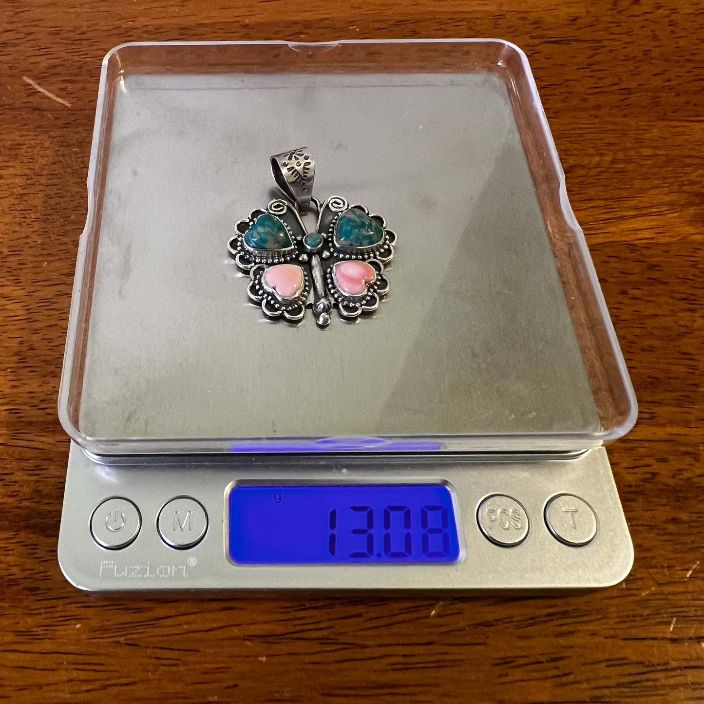 Ribbon Turquoise & Queen Conch Butterfly Pendant | Sterling Silver Handmade Southwest Jewelry