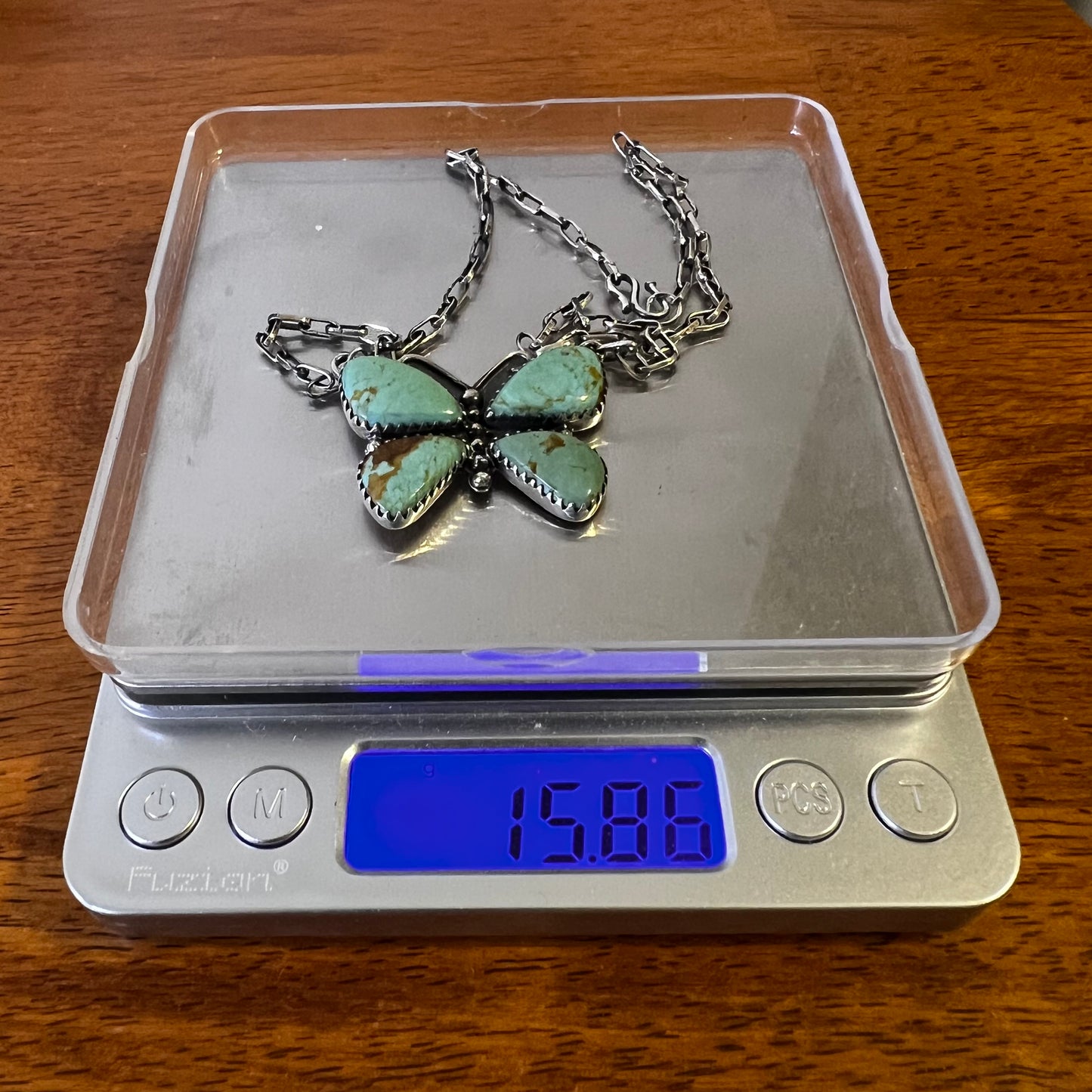 Kingman Turquoise Butterfly Necklace – Sterling Silver Paperclip Chain