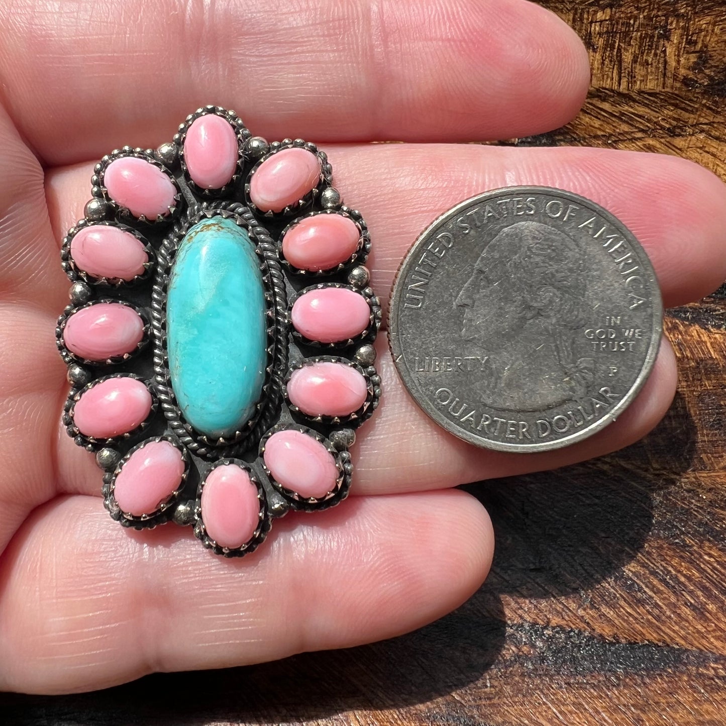 Desert Bloom Cluster Ring – Kingman Turquoise & Queen Conch Sterling Silver