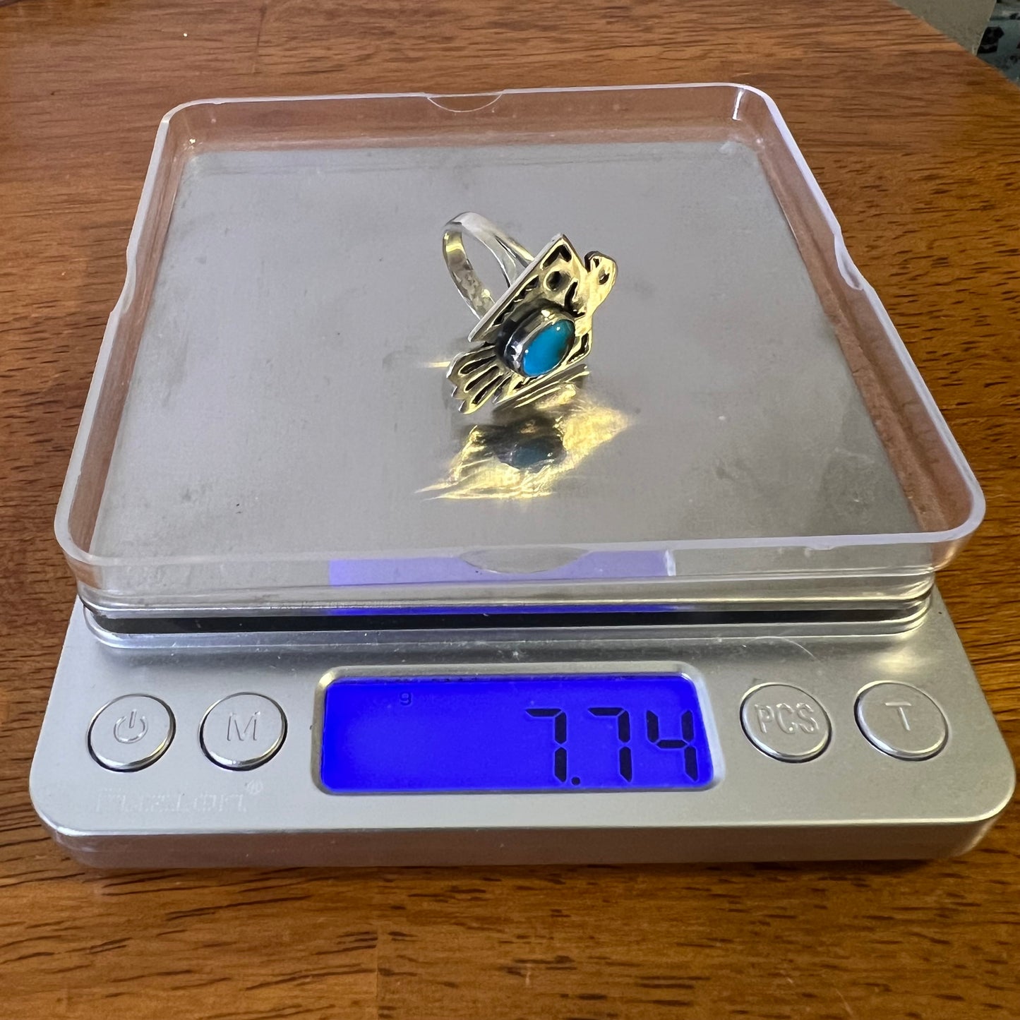 Sterling Silver Kingman Turquoise Thunderbird Ring Size 8.5