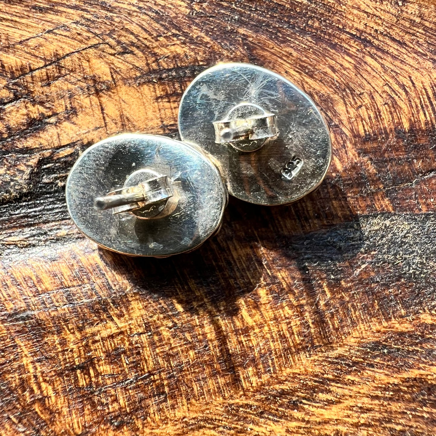 Pink Queen Conch Oval Stud Earrings | Sterling Silver Rope Bezel