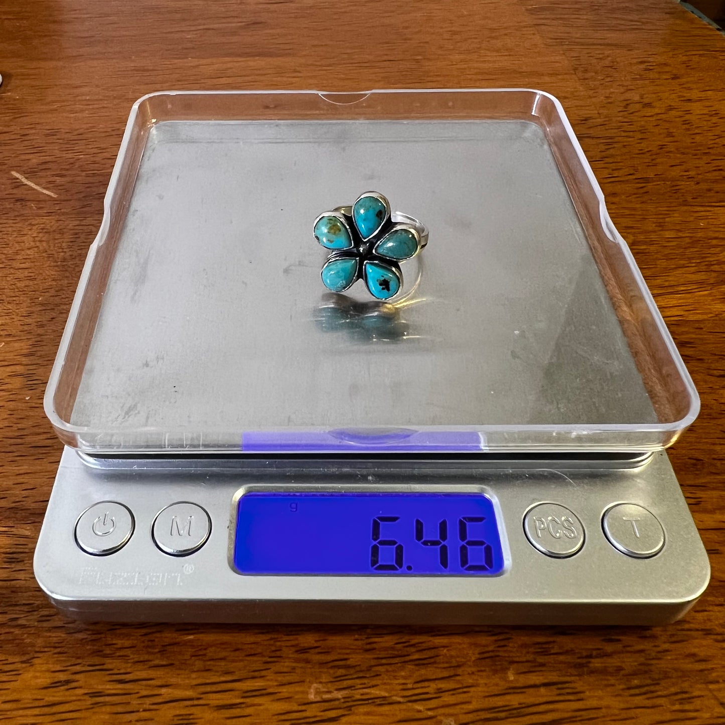 Sterling Silver & Kingman Turquoise Flower Ring | Size 9