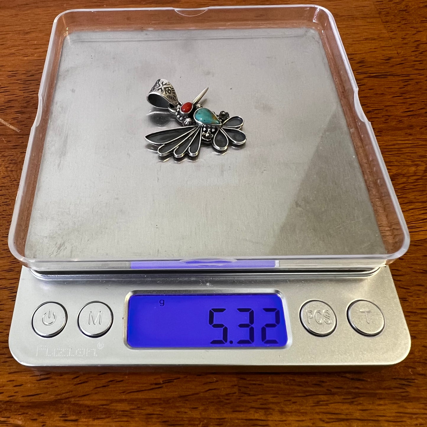 Kingman Turquoise & Italian Red Coral Hummingbird Pendant