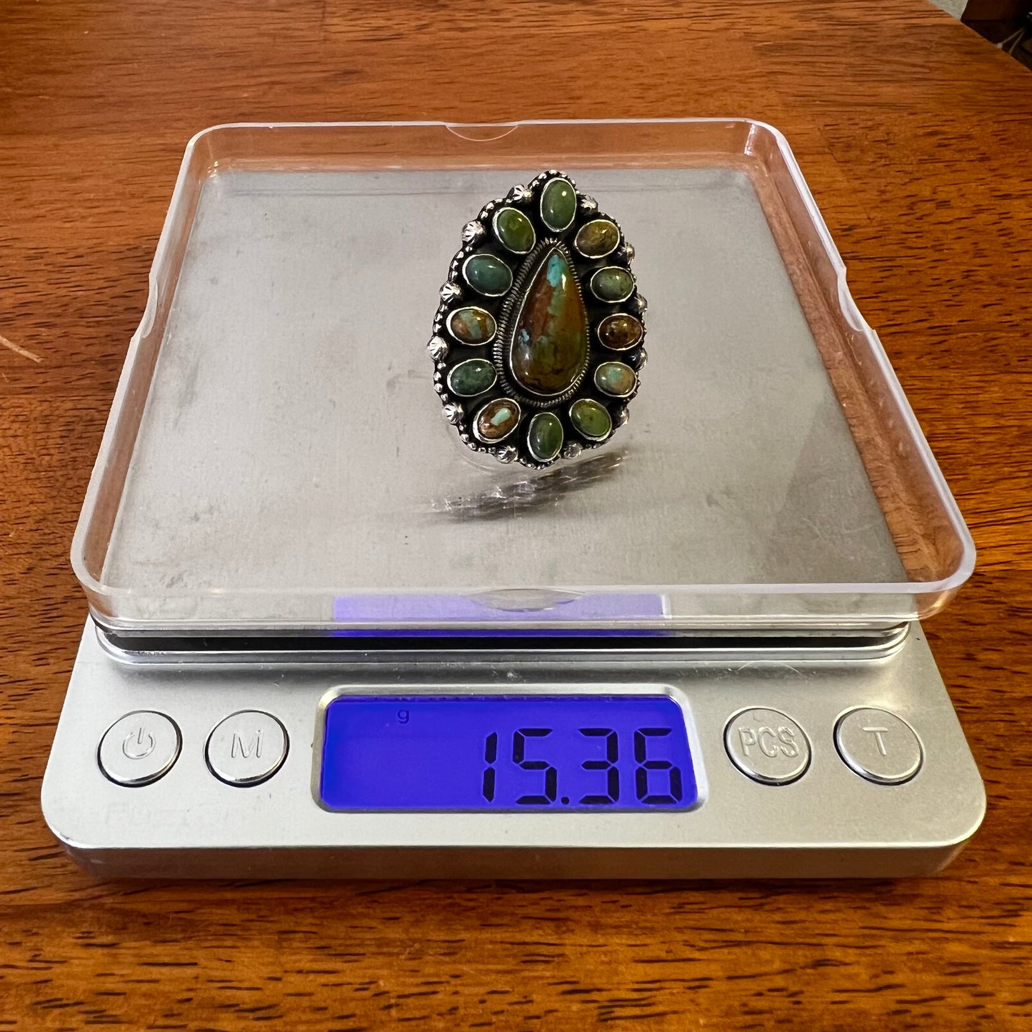 Sterling Silver Kingman Turquoise Cluster Ring Size 8.25 Statement