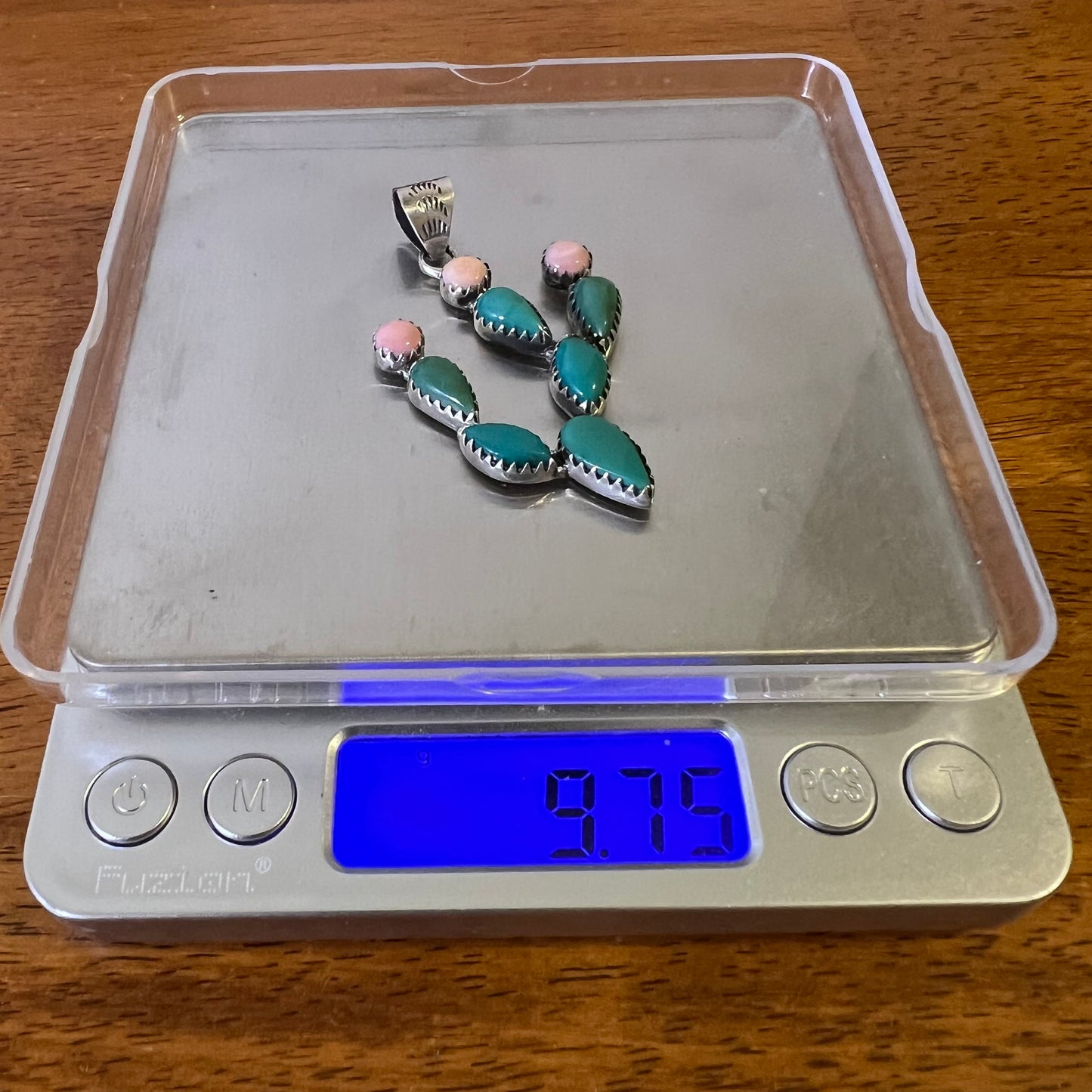 Kingman Turquoise & Queen Conch Cactus Pendant in Sterling Silver