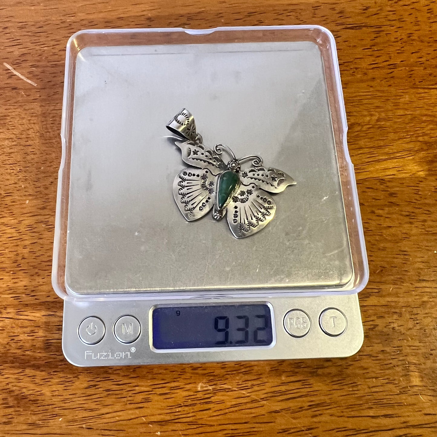 Kingman Turquoise Butterfly–Moth Pendant in Sterling Silver