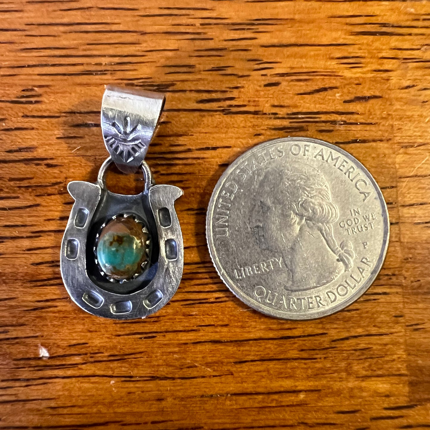 Kingman Turquoise Sterling Silver Horseshoe Pendant