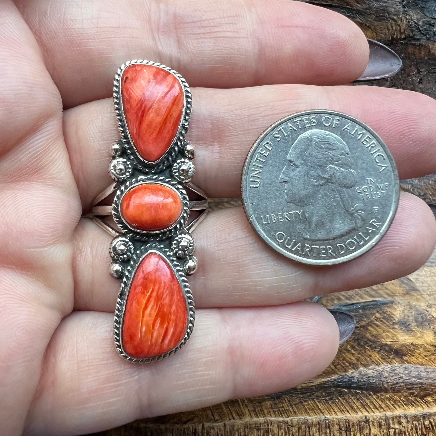 Triple Spiny Oyster Sterling Silver Statement Ring — Bold Southwestern Design