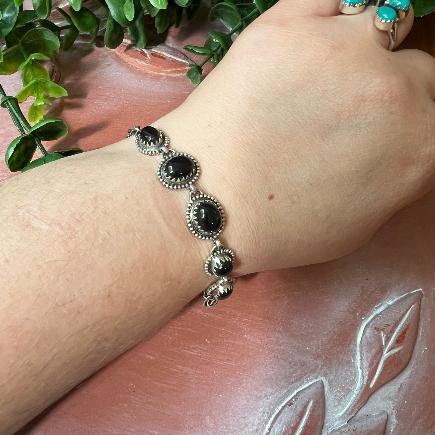 Sterling Silver Black Onyx 5 Stone Southwestern Bracelet