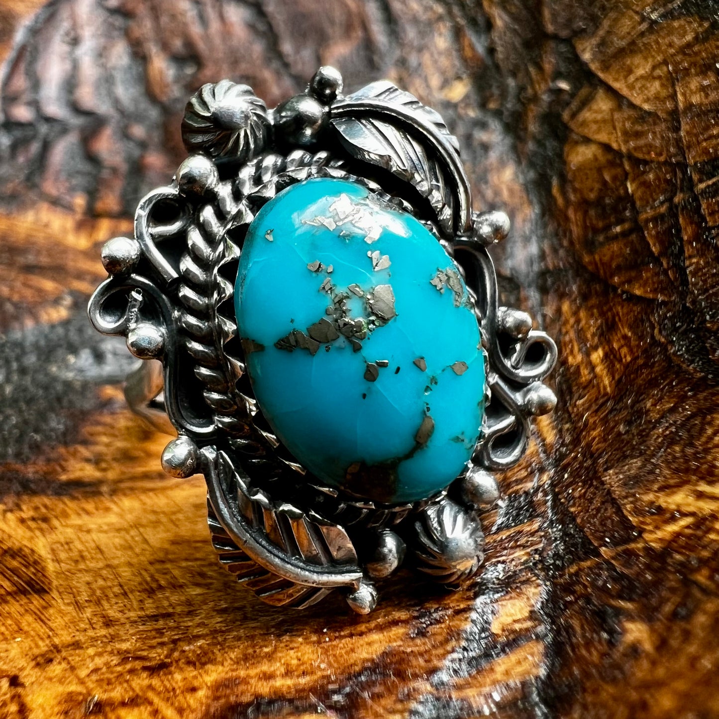 Kingman Turquoise Sterling Silver Statement Ring – Size 8