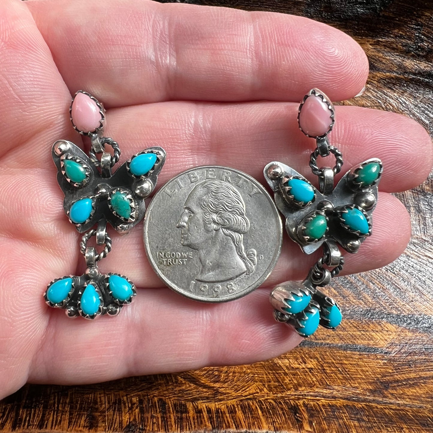 Sterling Silver Kingman Turquoise & Queen Conch Butterfly Dangle Earrings