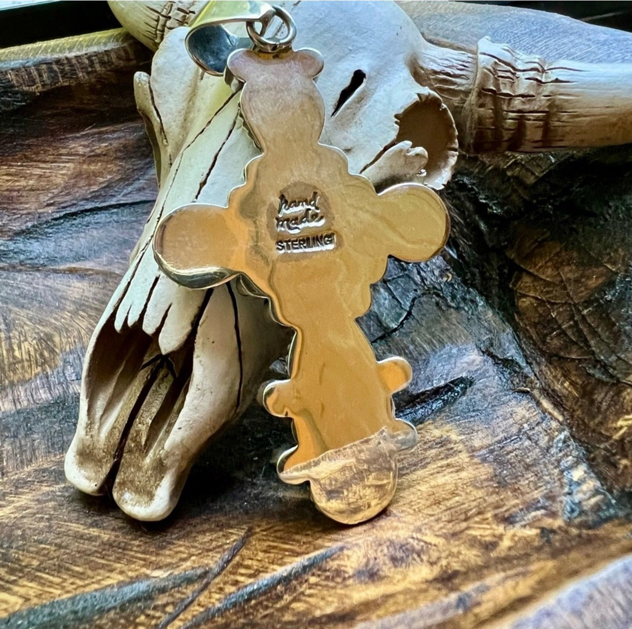 Sterling Silver & Kingman Turquoise Cluster Cross Pendant