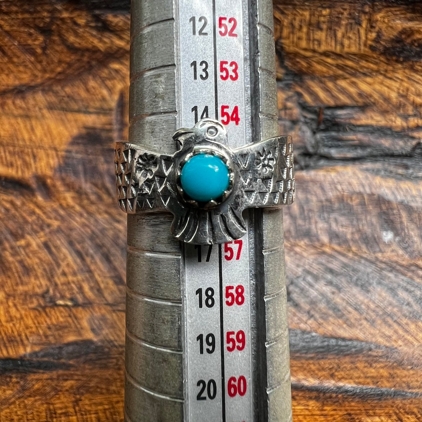 Sterling Silver Kingman Turquoise Thunderbird Ring Size 7.25