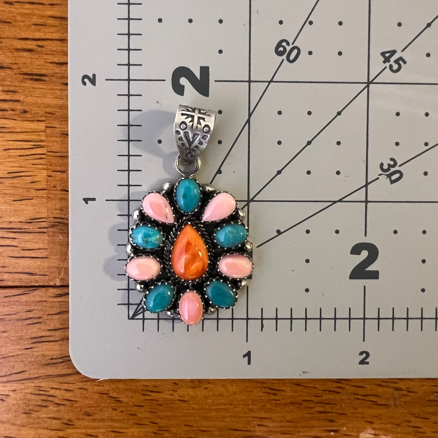 Sterling Kingman Turquoise Queen Conch Spiny Oyster Cluster Pendant