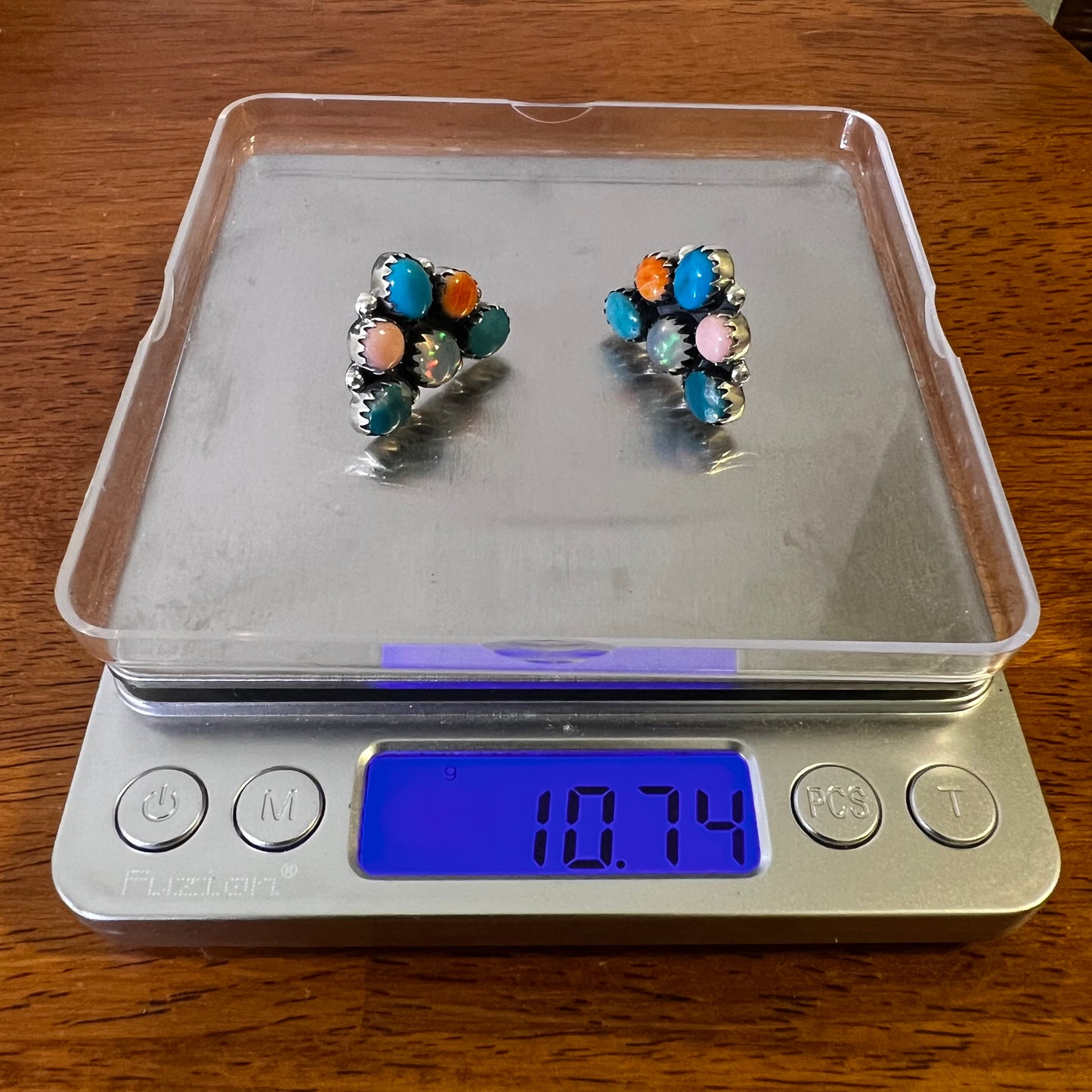 Kingman Turquoise, Ethiopian Opal & Queen Conch Half Cluster Earrings | Sterling Silver