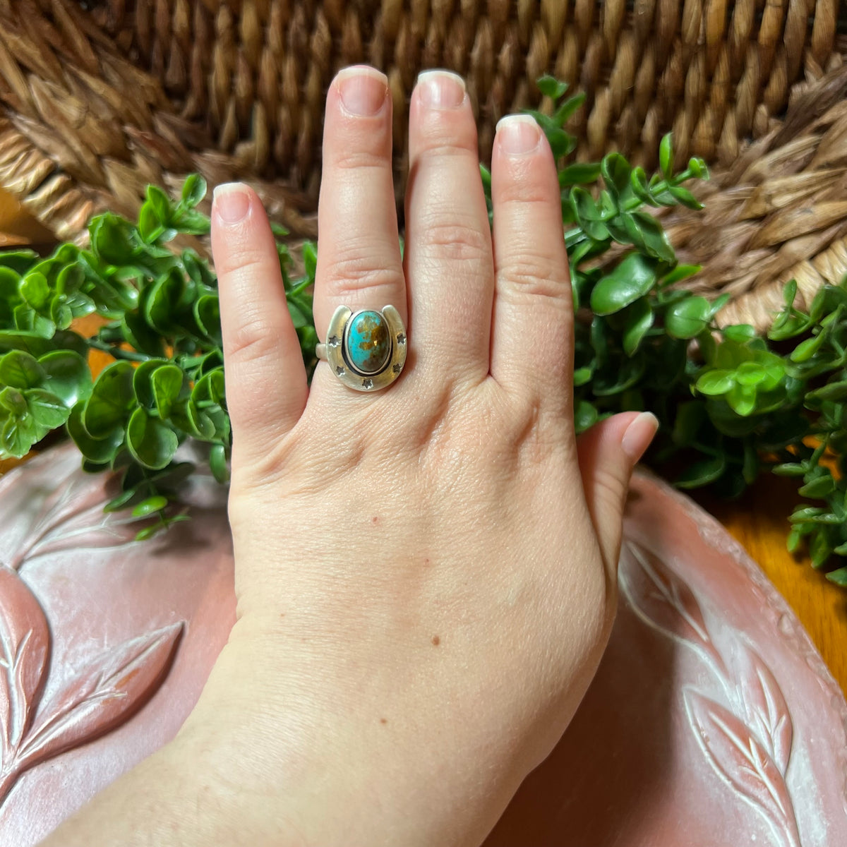 Sterling Silver Horseshoe Statement Ring – Turquoise, Spiny Oyster & Queen Conch Options