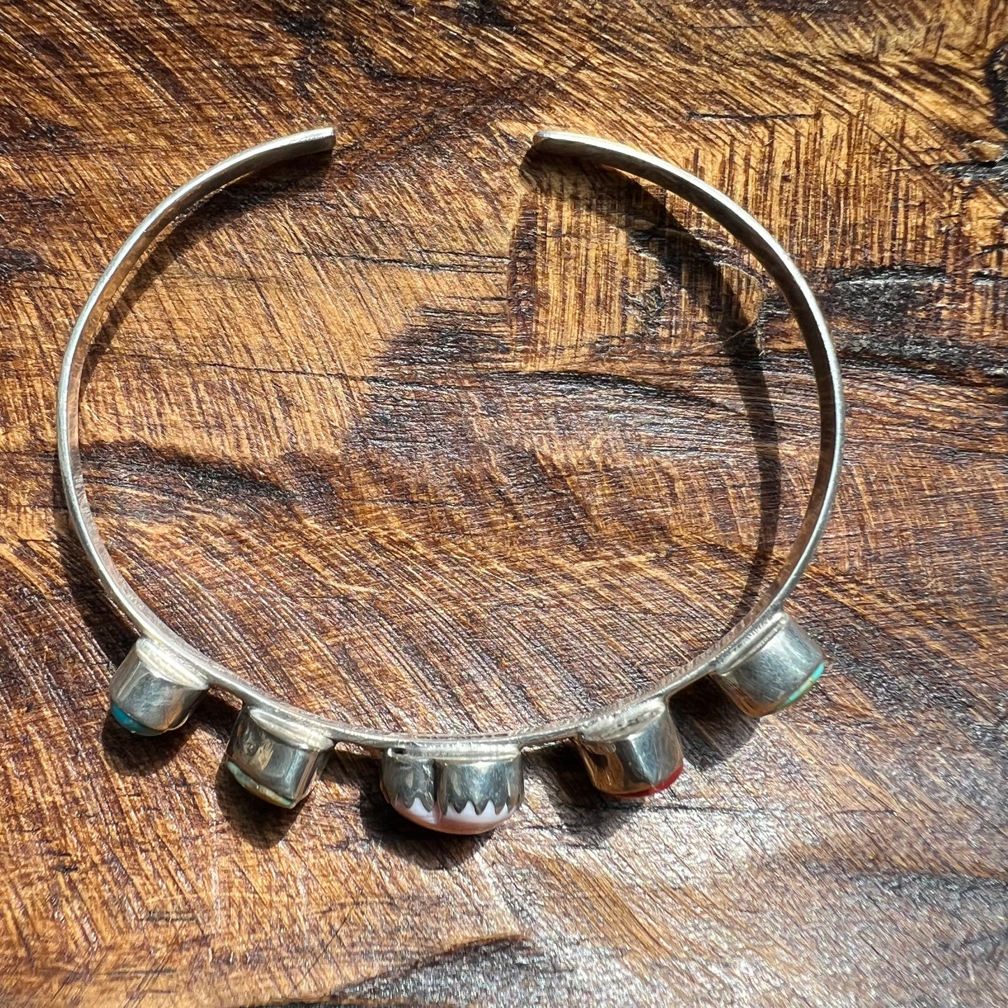 925 Sterling Silver Multi-Stone Cuff Bracelet Kingman Turquoise Spiny Oyster Conch Heart Southwestern