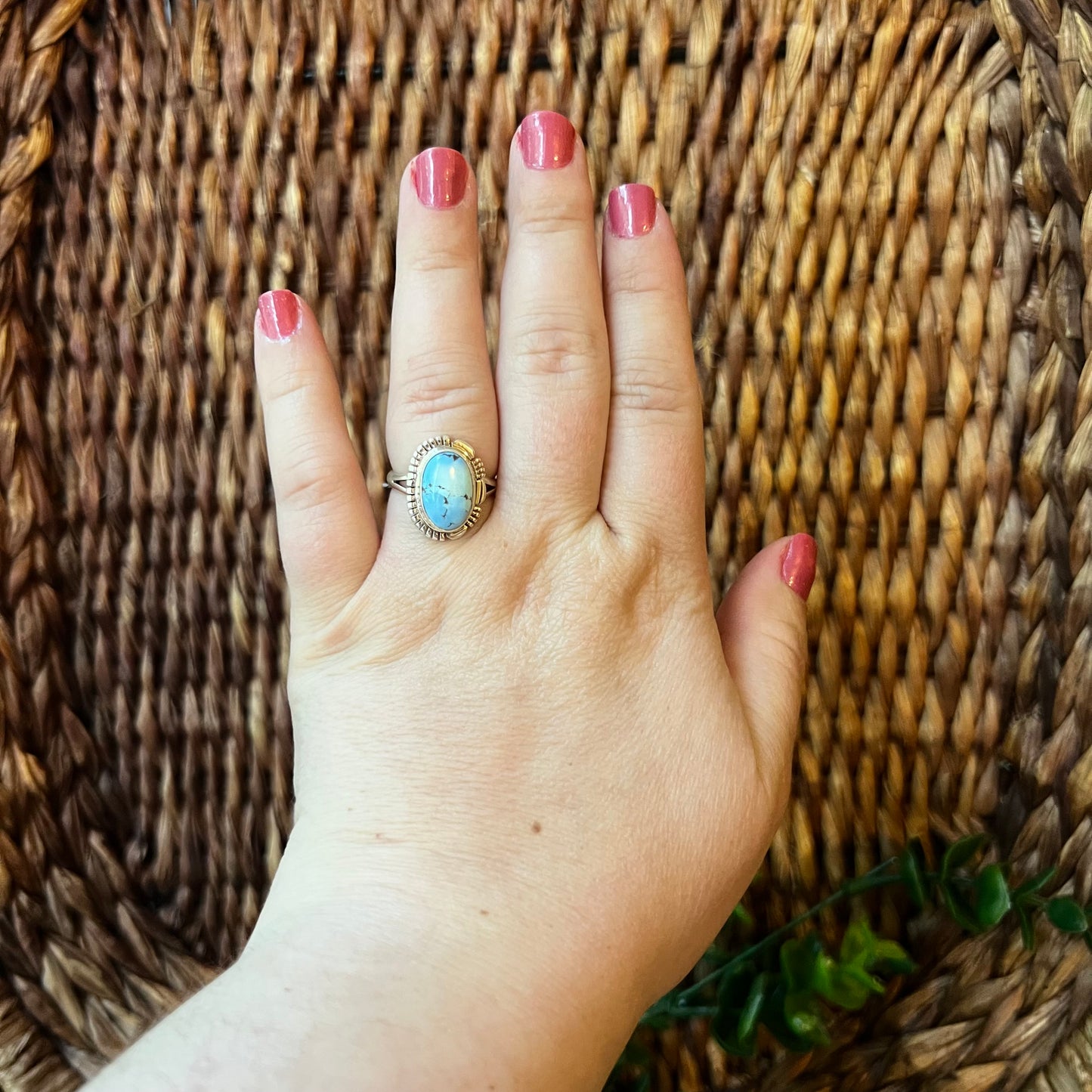 Golden Hills Turquoise Ring Size 8 Navajo Sterling Silver Norvin Johnson