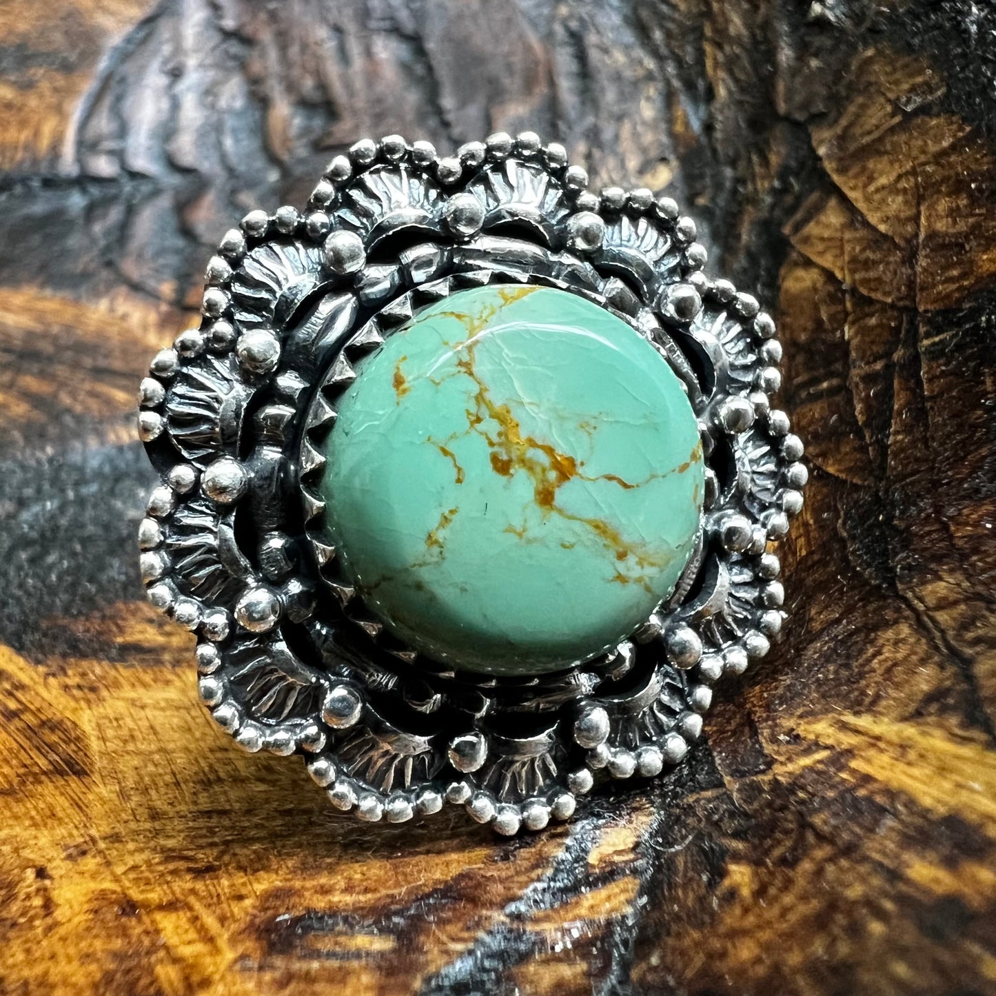 Sterling Kingman Turquoise Statement Ring Size 9  Southwestern