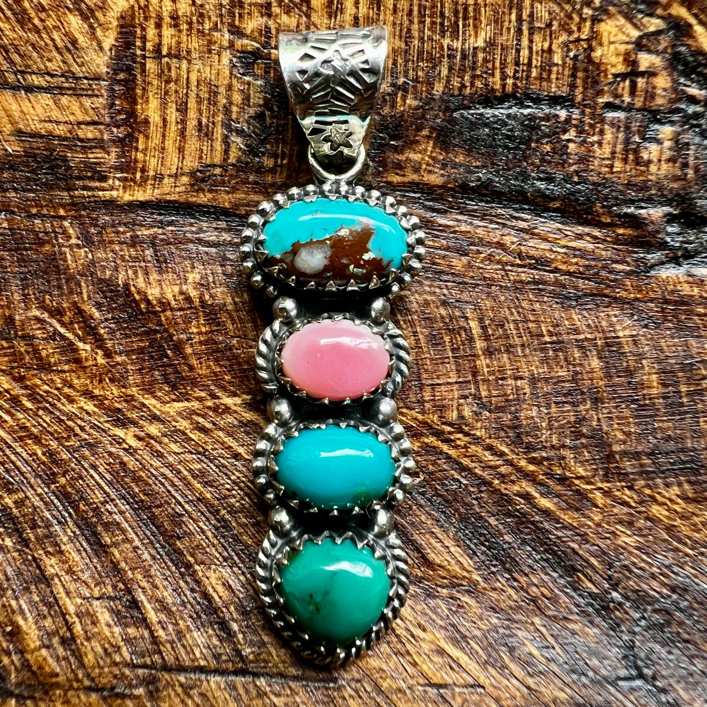Kingman Turquoise & Queen Conch Multi-Stone Pendant – Sterling Silver Statement