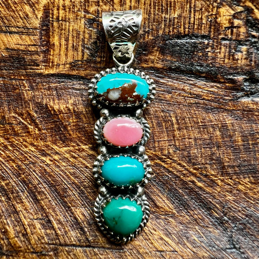 Kingman Turquoise & Queen Conch Multi-Stone Pendant – Sterling Silver Statement