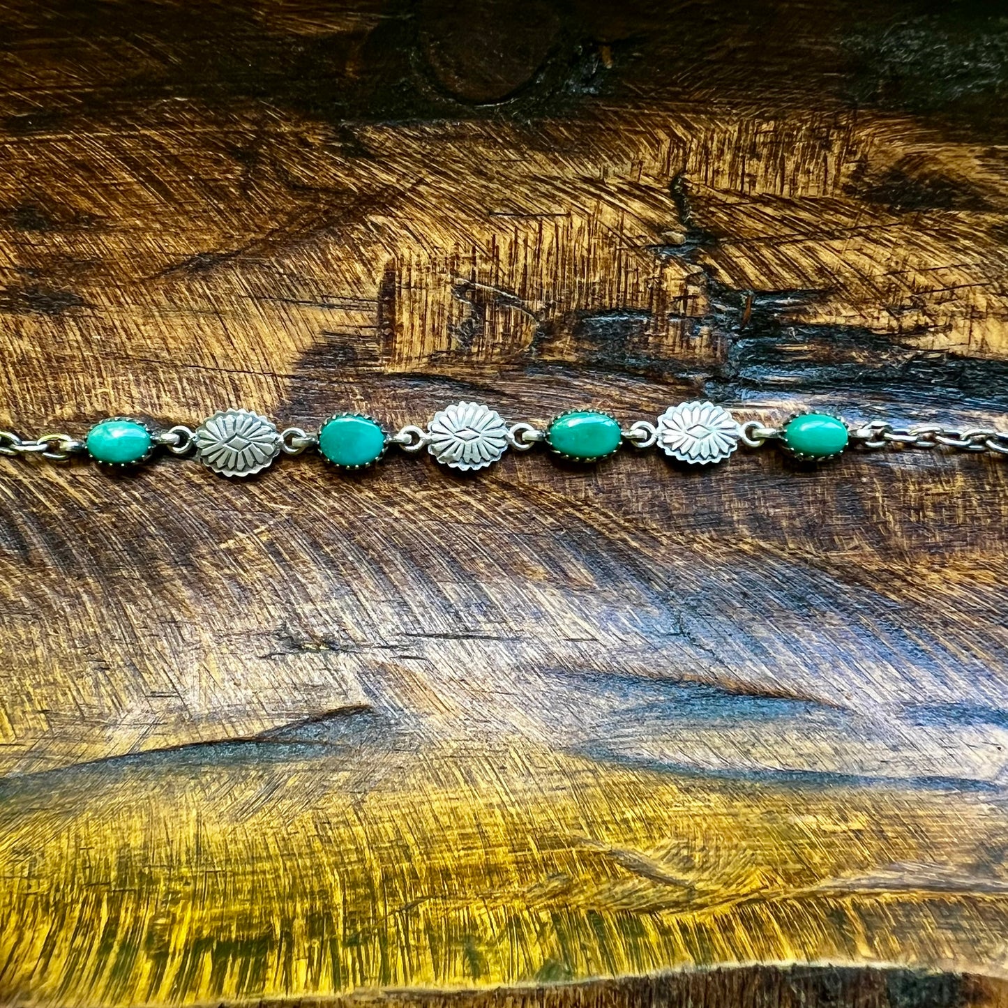 Kingman Turquoise Concho Link Bracelet Sterling Silver Size 7.25