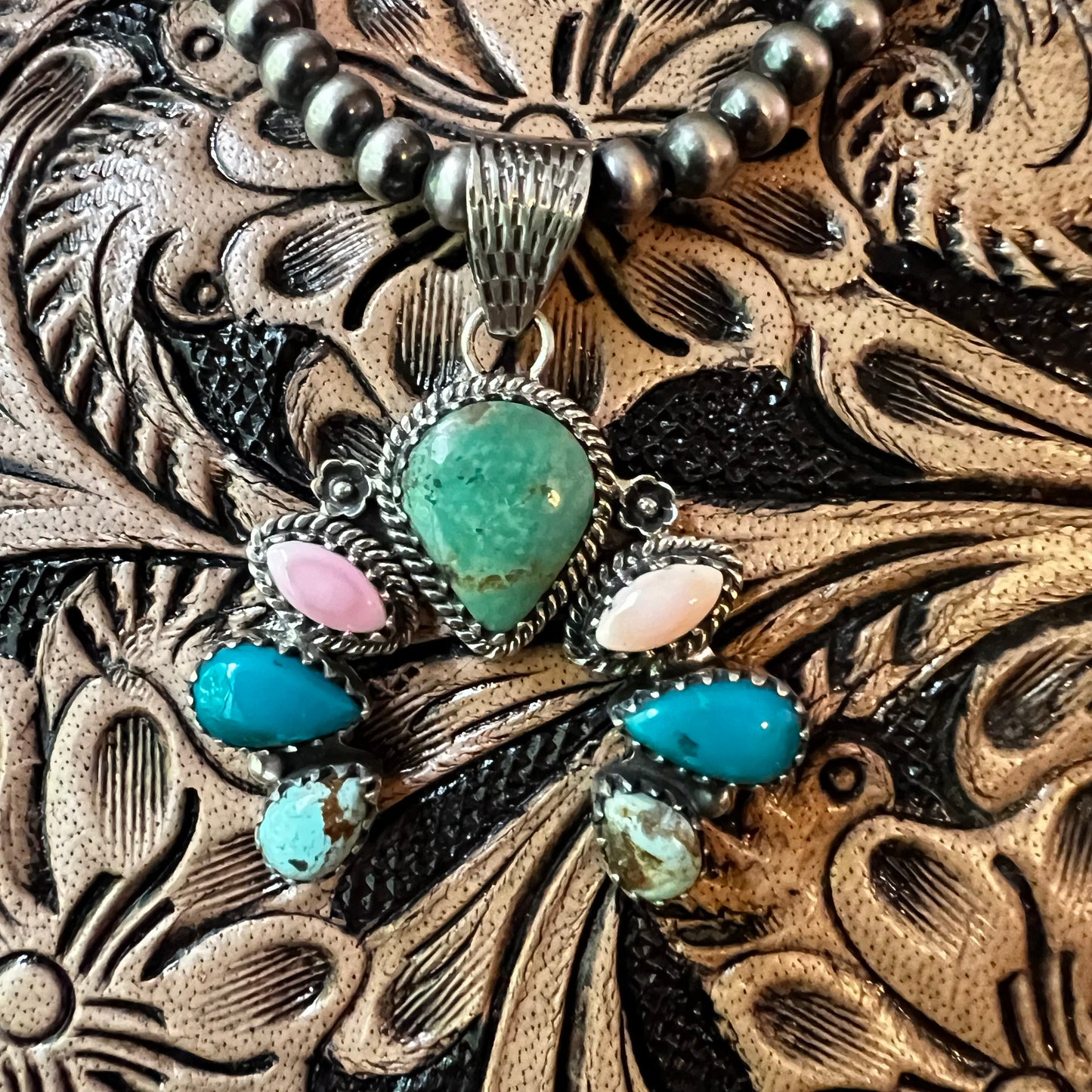 Kingman Turquoise & Queen Conch Naja Pendant