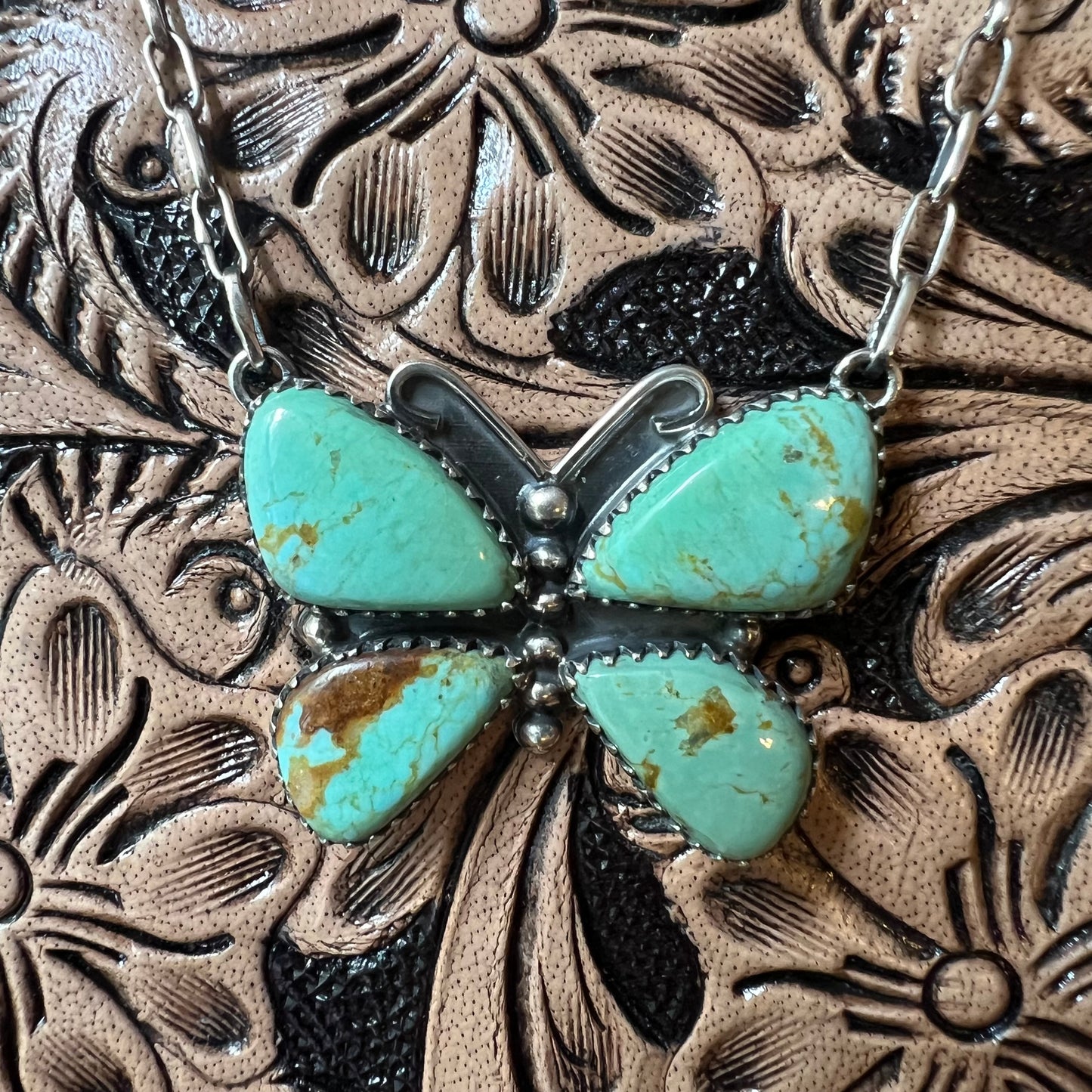 Kingman Turquoise Butterfly Necklace – Sterling Silver Paperclip Chain