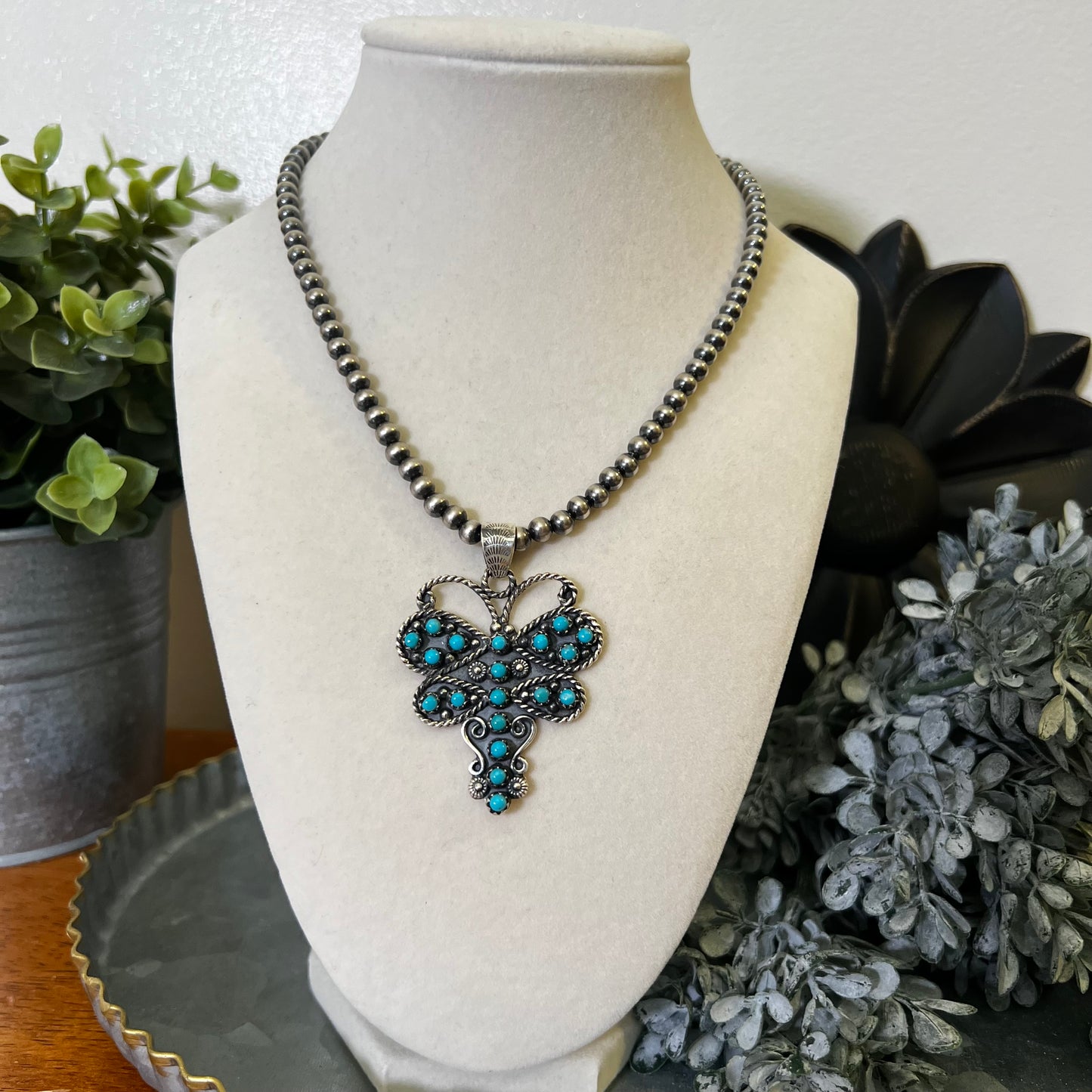 Kingman Turquoise Dragonfly Pendant in Sterling Silver