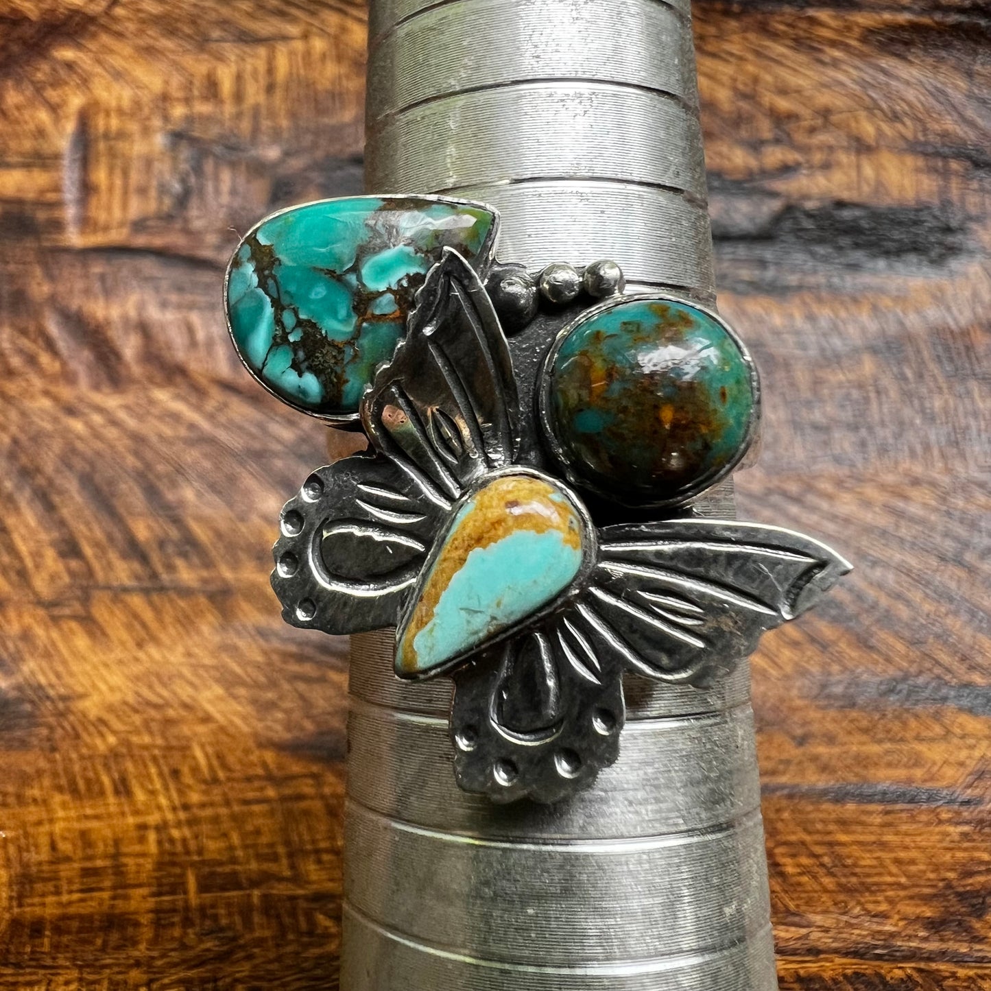 Kingman Turquoise Butterfly Ring | Handmade Sterling Silver Statement Ring Size 9