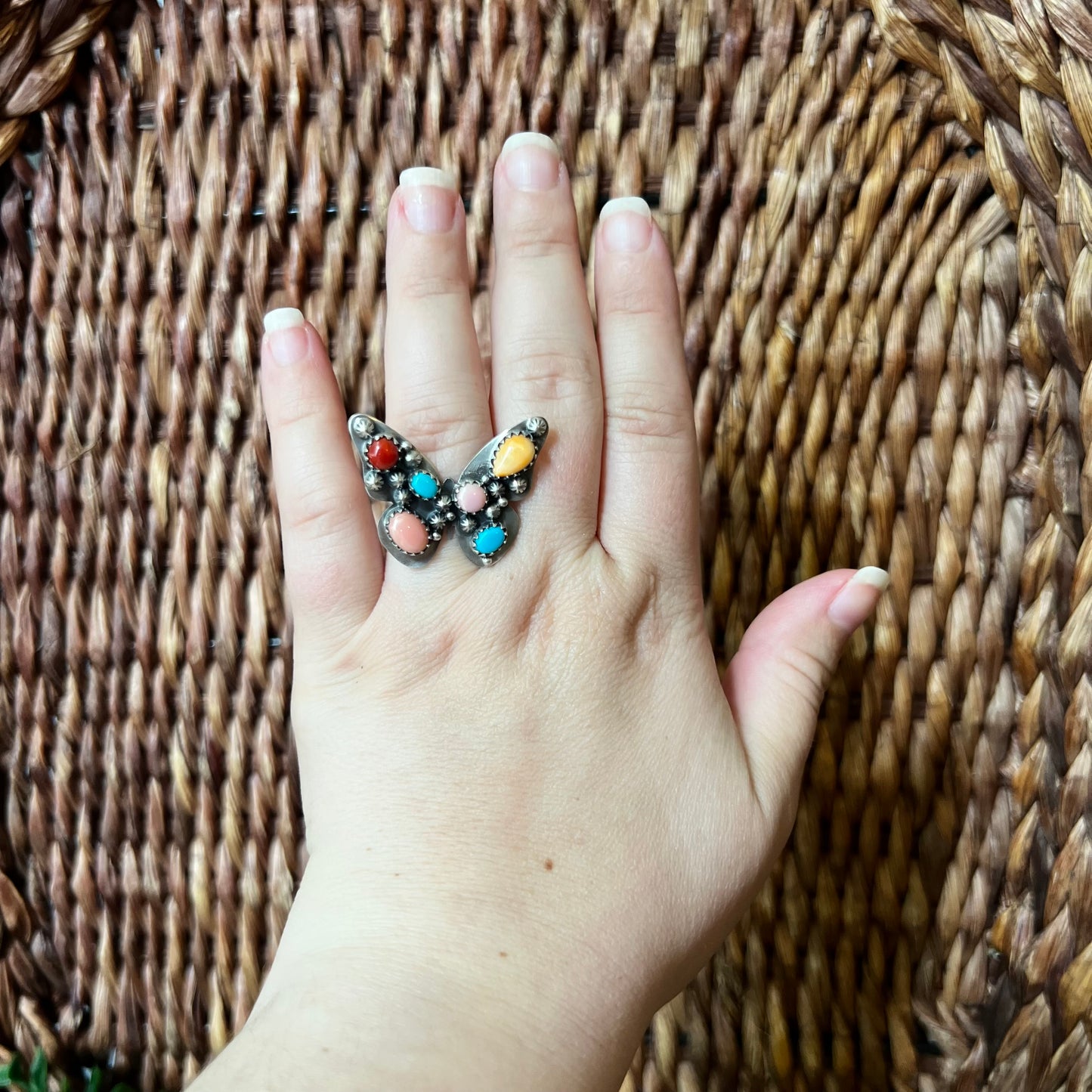 Sterling Silver Multi Stone Butterfly Ring Size 8 Adjustable