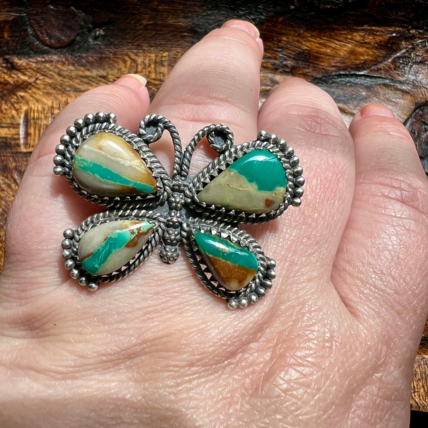 Ribbon Turquoise Butterfly Statement Ring | Sterling Silver Adjustable